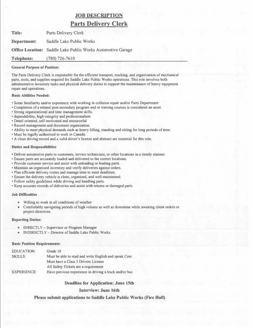 2026-06-15 Parts Delivery Clerk