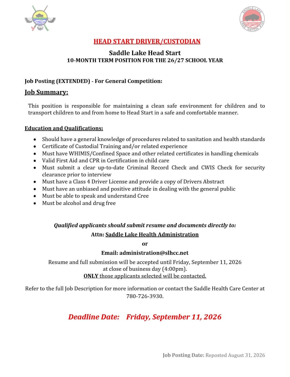 2026-09-08 Head Start Driver-Custodian