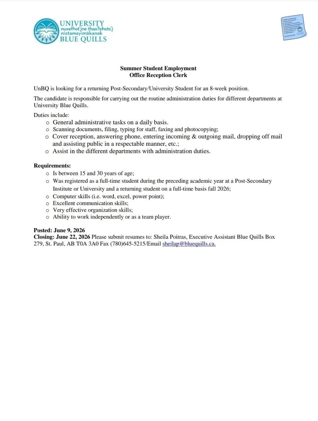 UnBQ - Office Reception Clerk