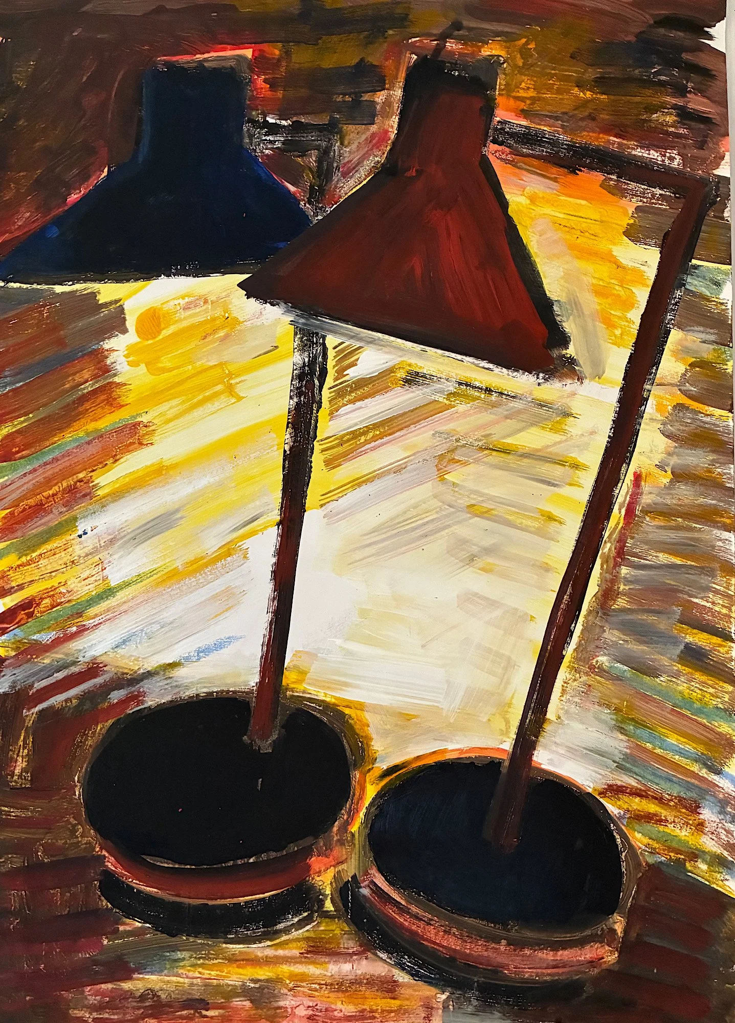 Lamps, acrylic & crayon on A2 paper (2026)