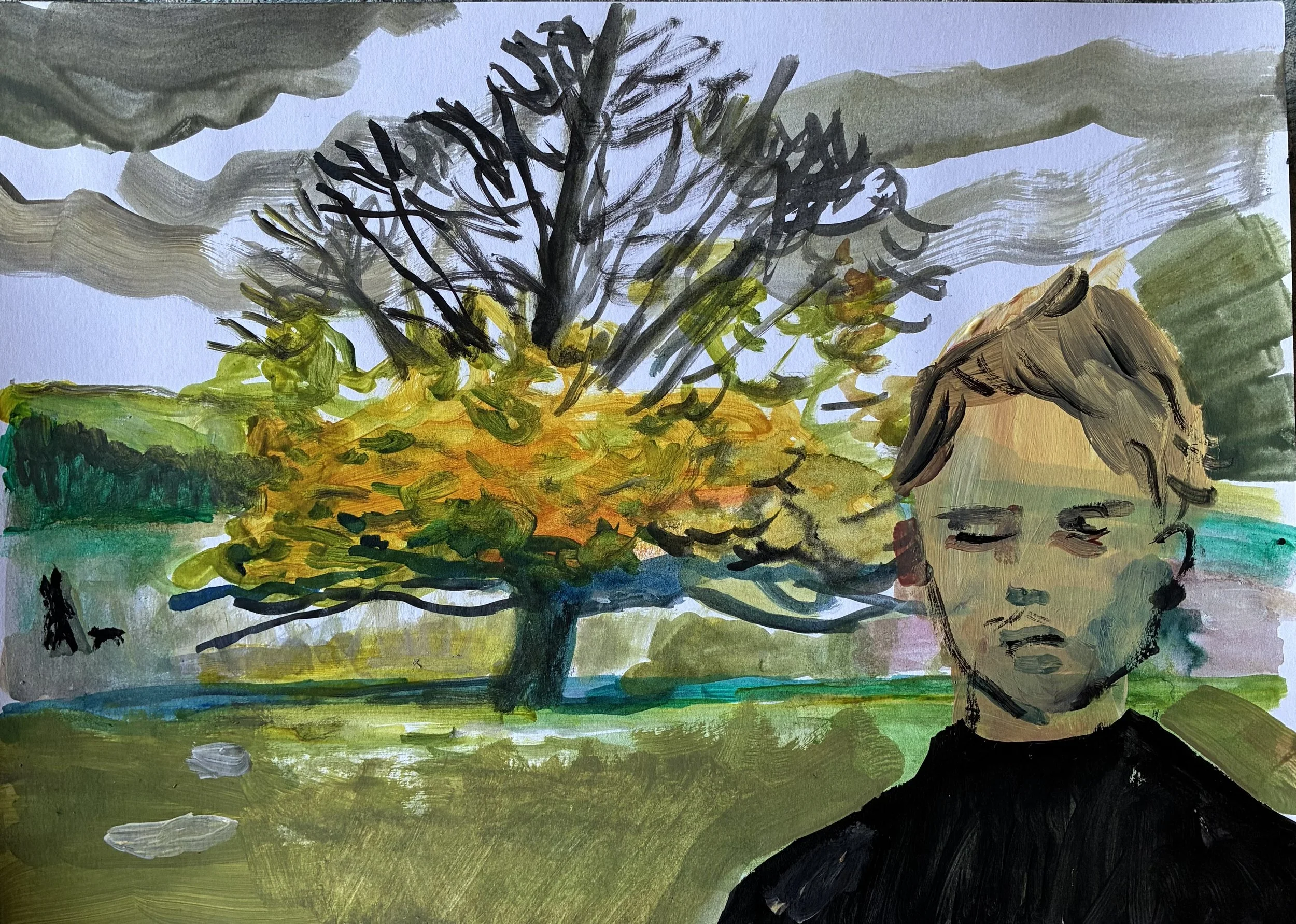 The Fall, acrylic on A4 paper, 29 x 42cm (2025)