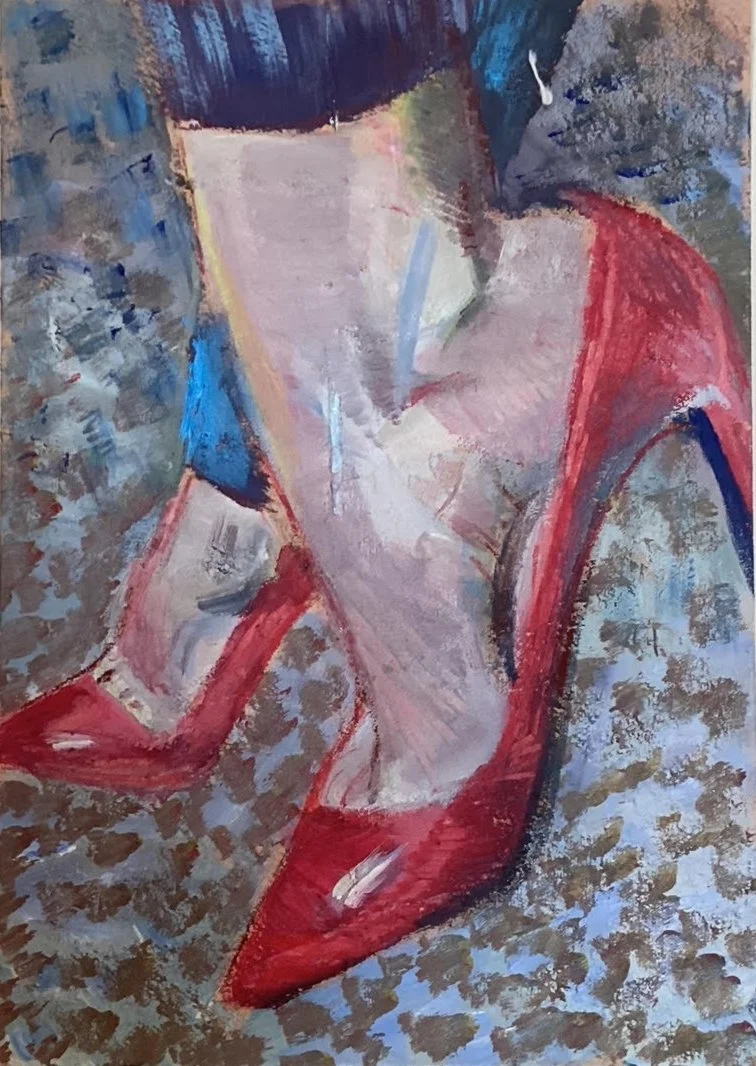 Red Shoes,  oil on cardboard, 23x30cm (2024)