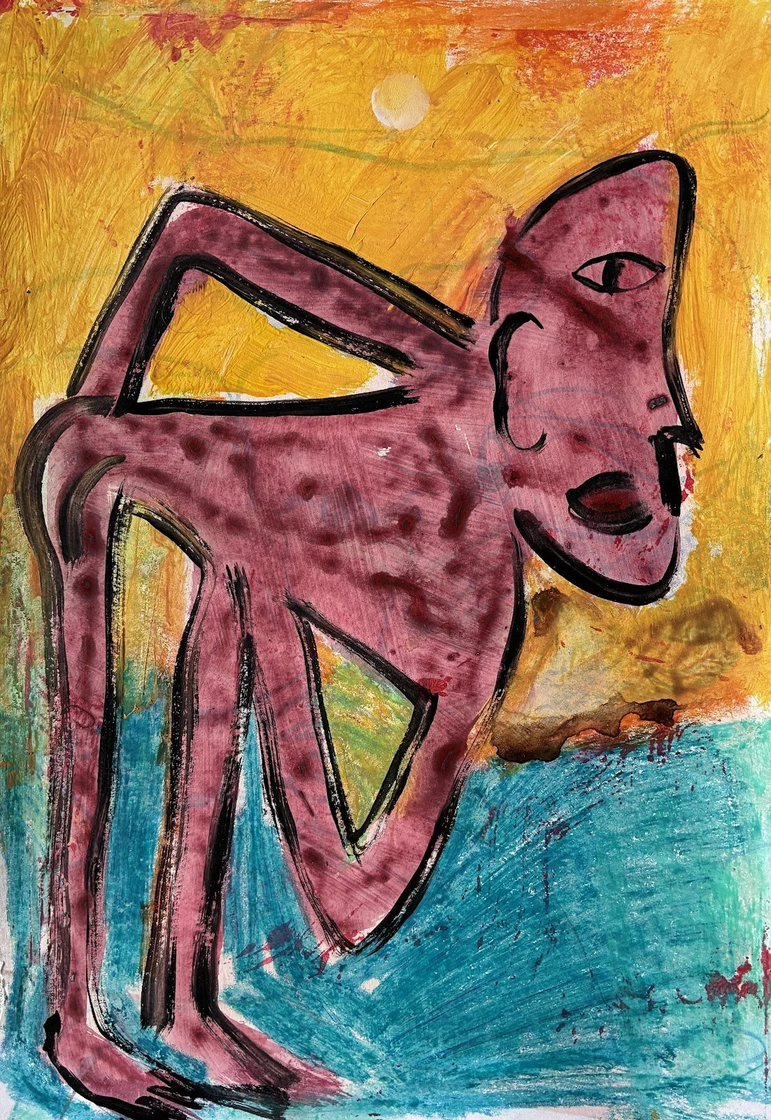 Old Man, acrylic, ink & wax crayon on A4 paper (2024)