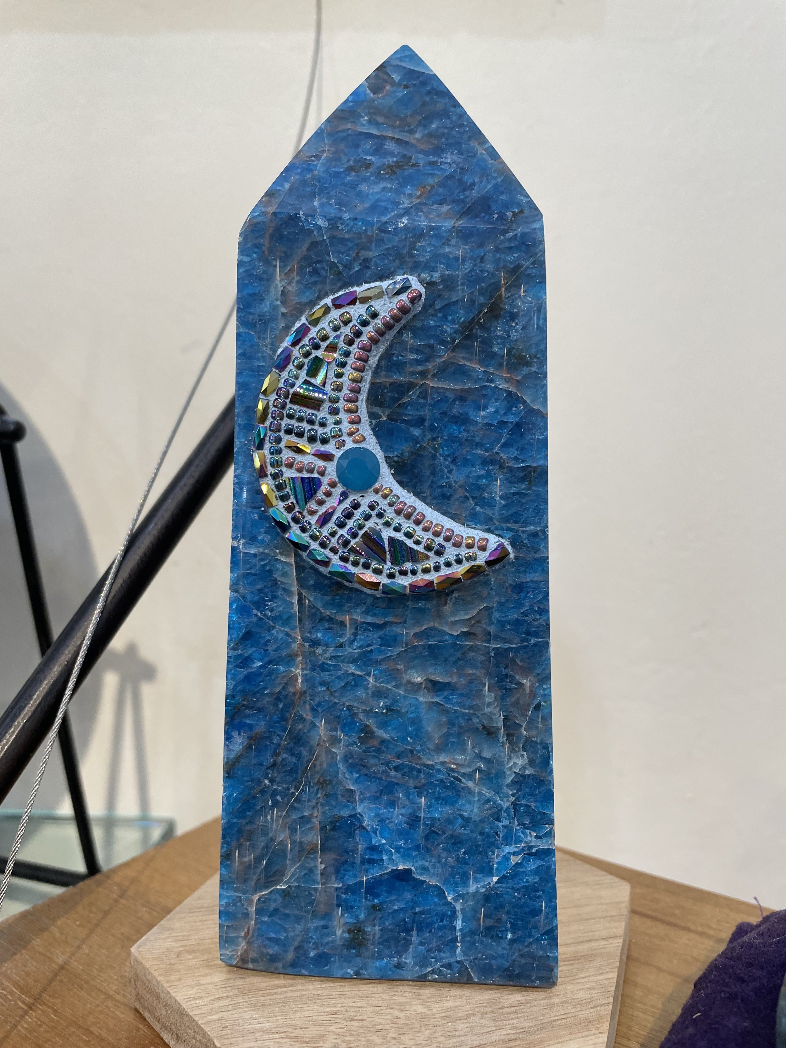 Mosaic Moon on Blue Apatite Tower