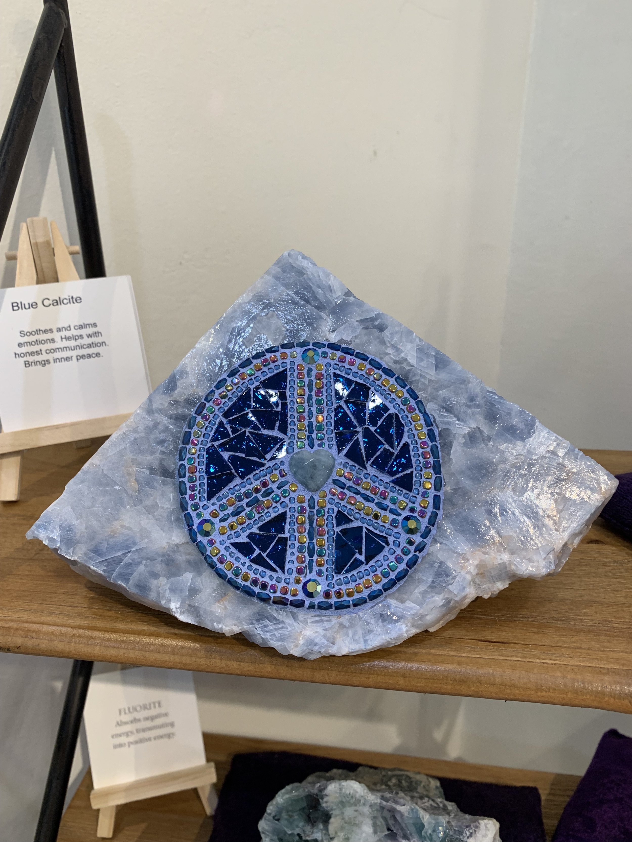 Peace Sign on Blue Calcite