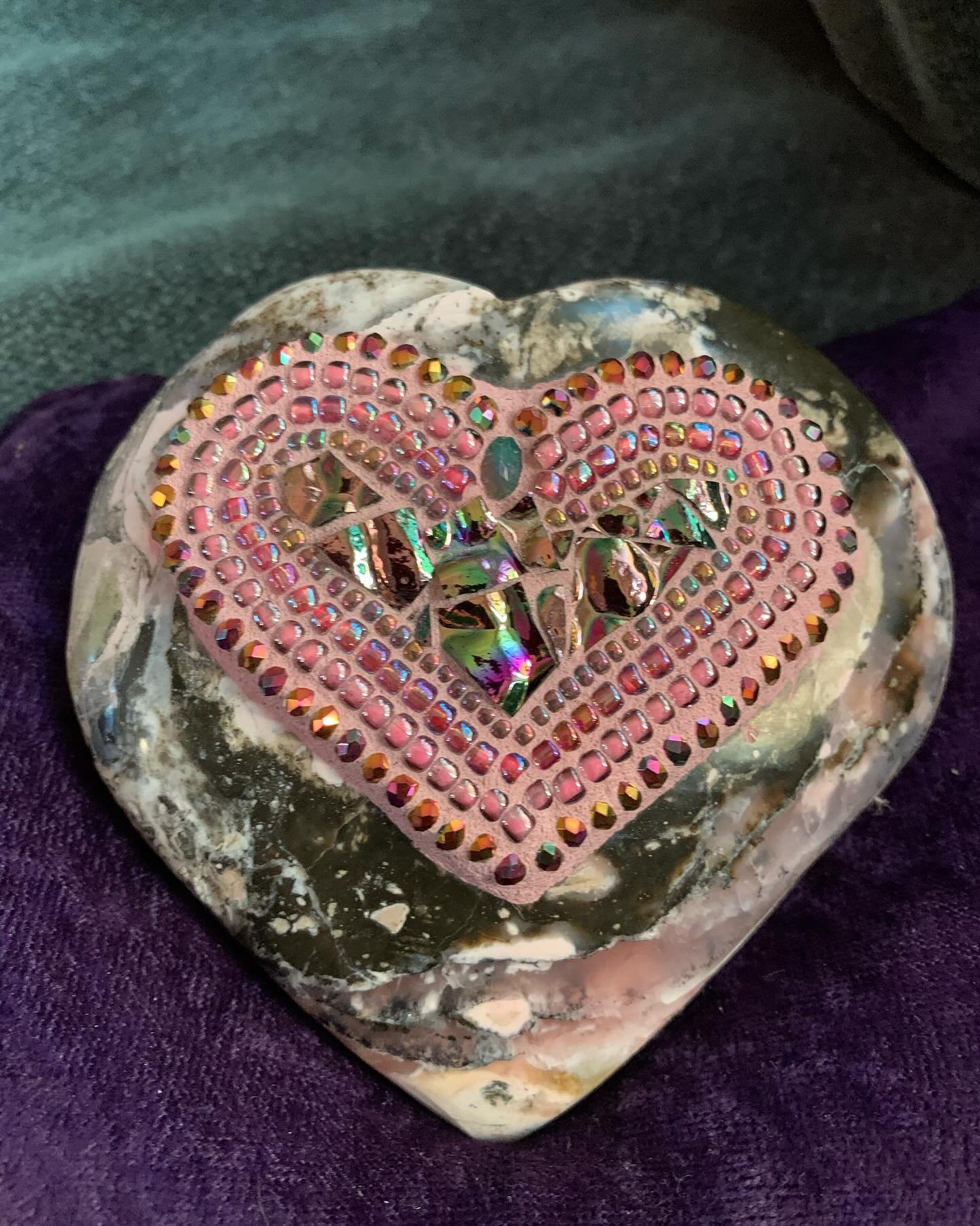 Mosaic heart on pink opal #pink #pinkopal #opal #mosaics #mosaicart #heart #love #opalart