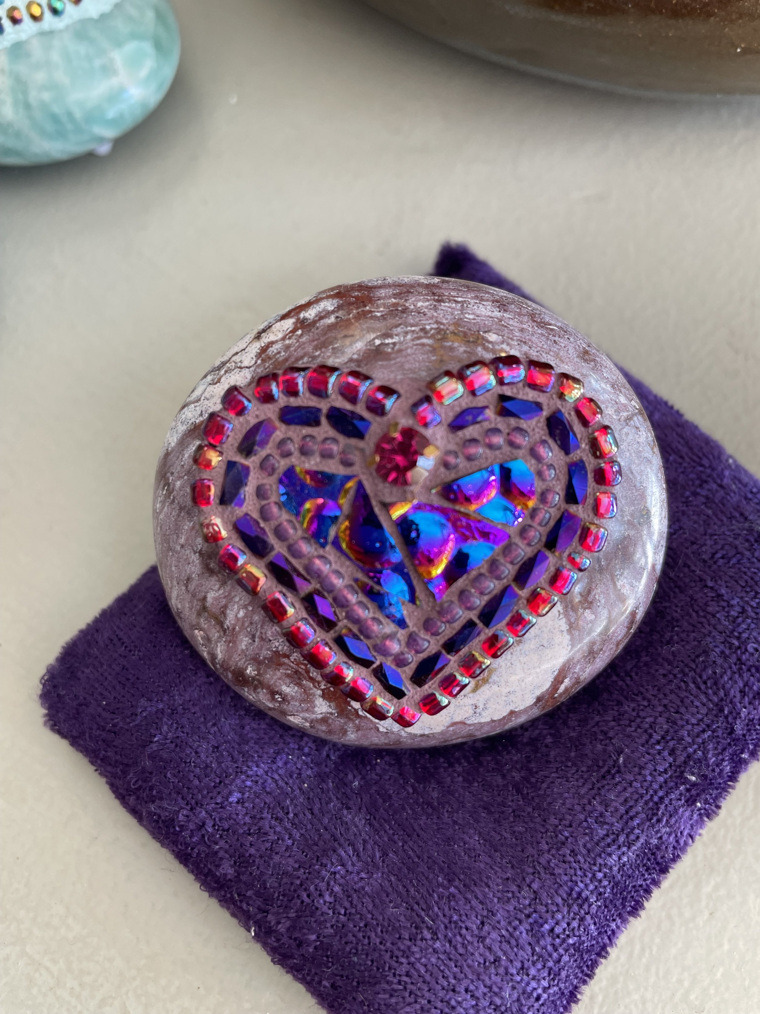 Mosaic Heart on Ocean Jasper stone