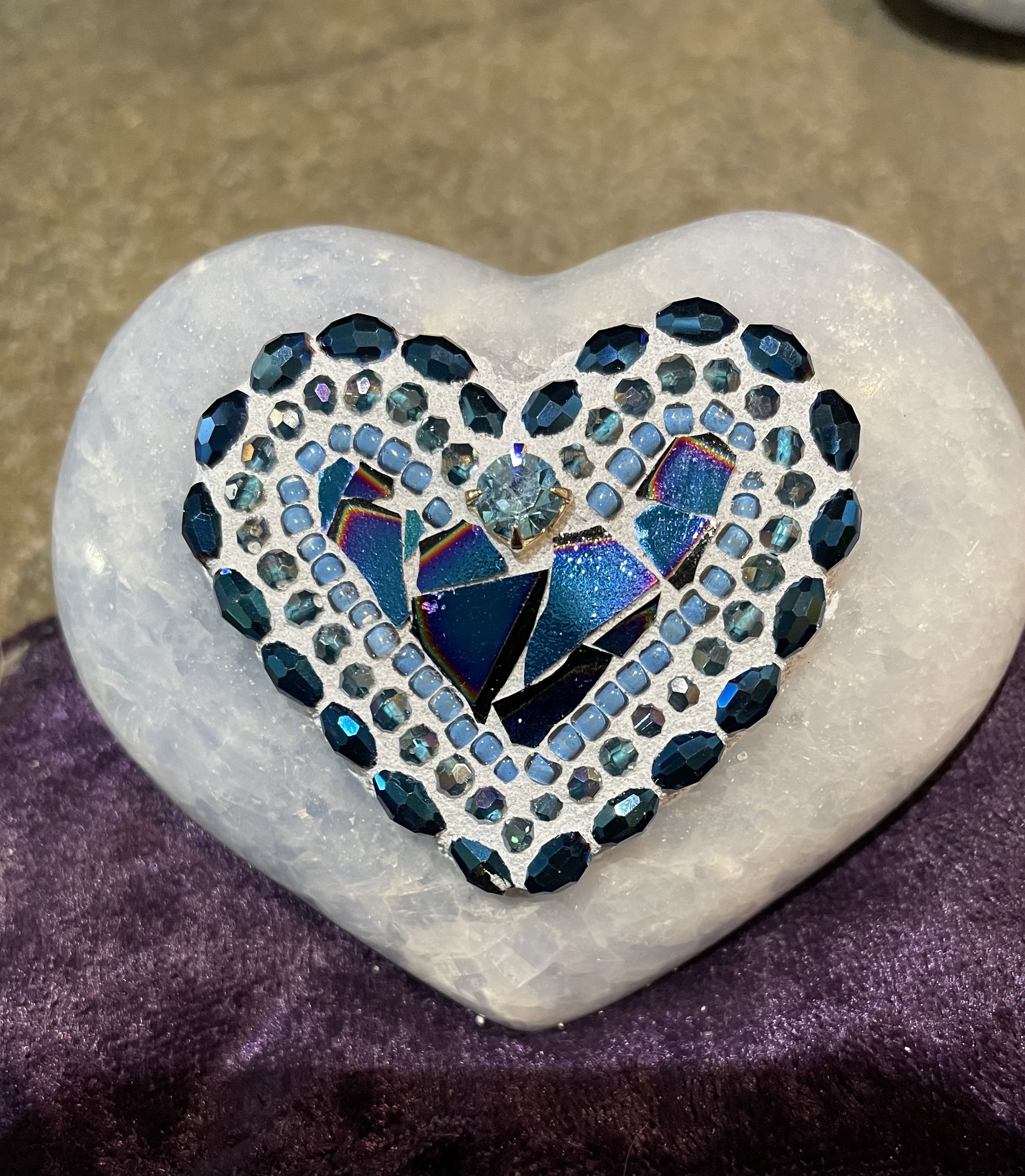 Mosaic Heart on Blue Calcite Stone