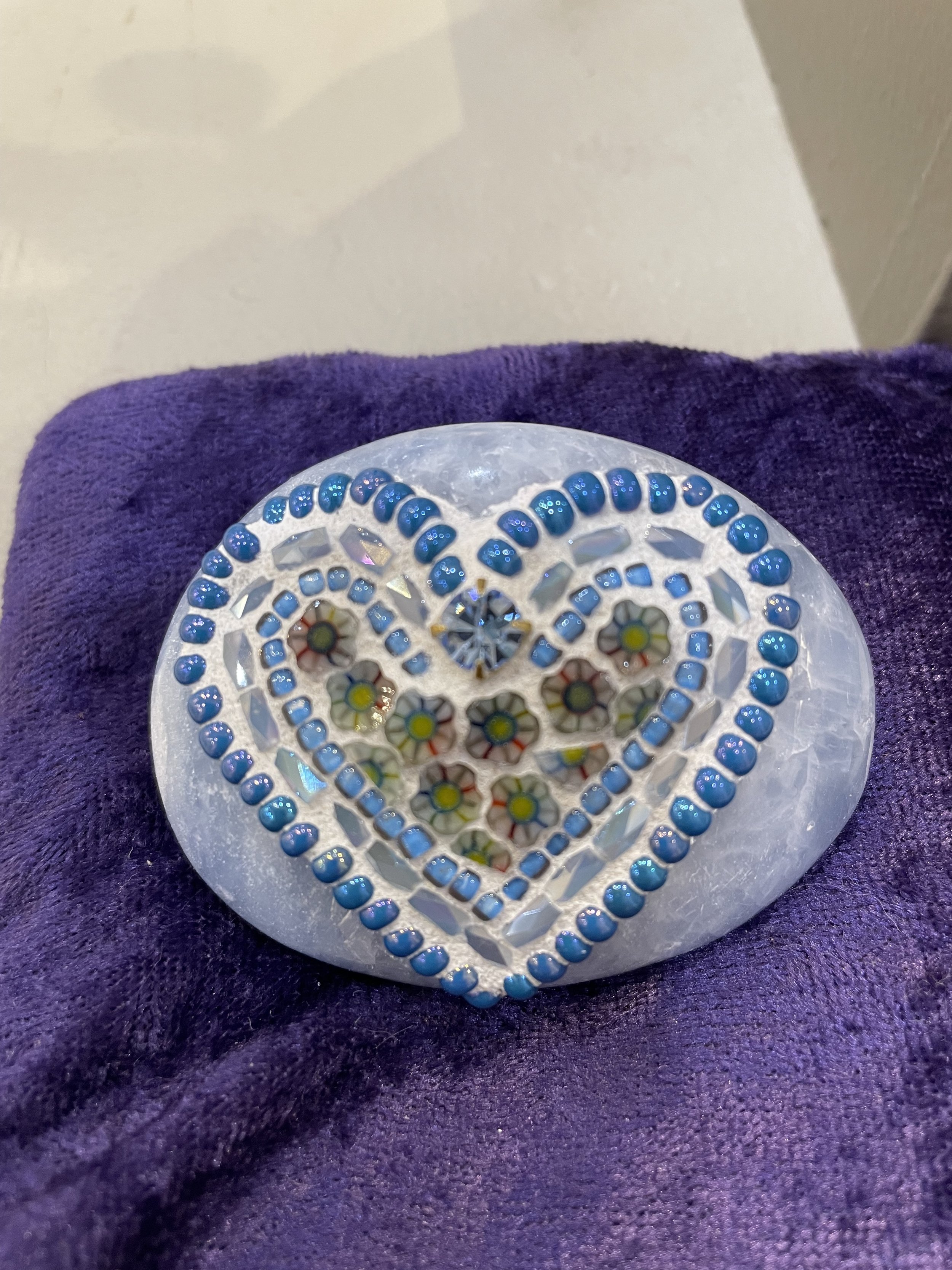 Mosaic Heart on a Blue Calcite Stone