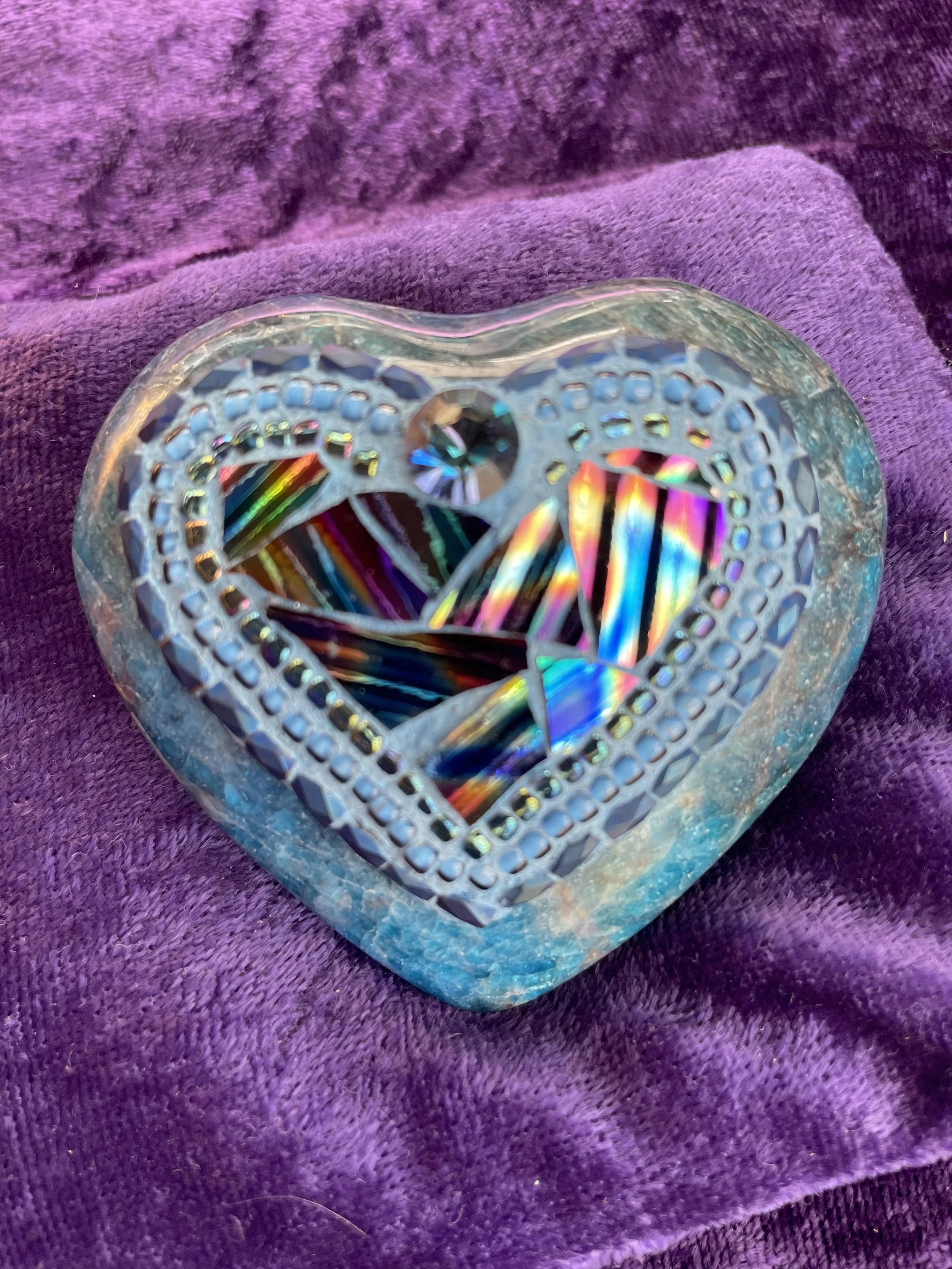 Mosaic Heart on Apatite Stone
