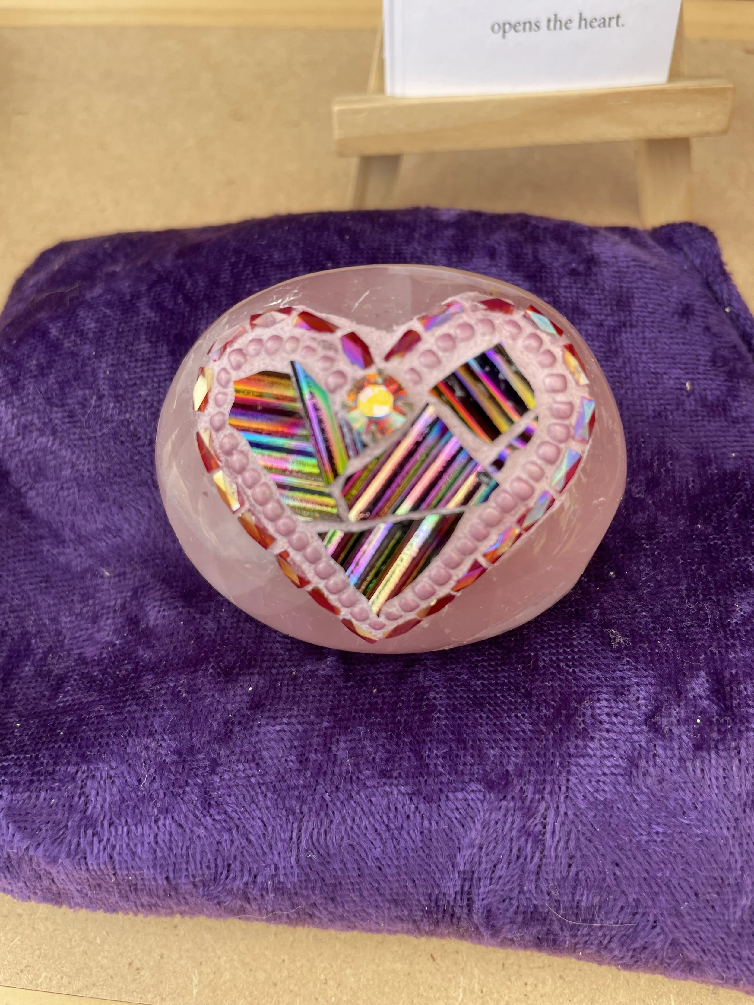 Mosaic Heart  on Rose Quartz stone