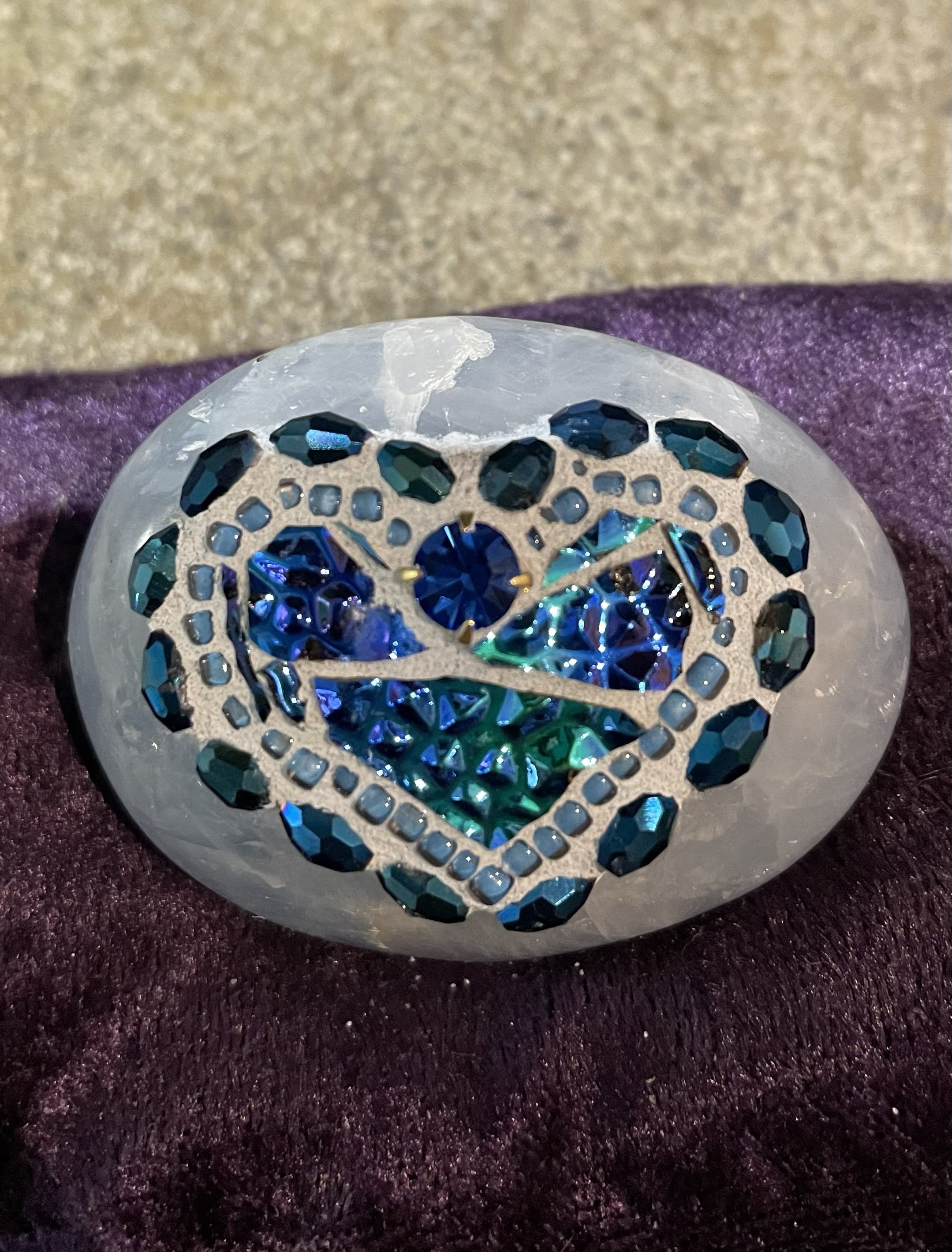 Mosaic Heart on Blue Calcite Stone