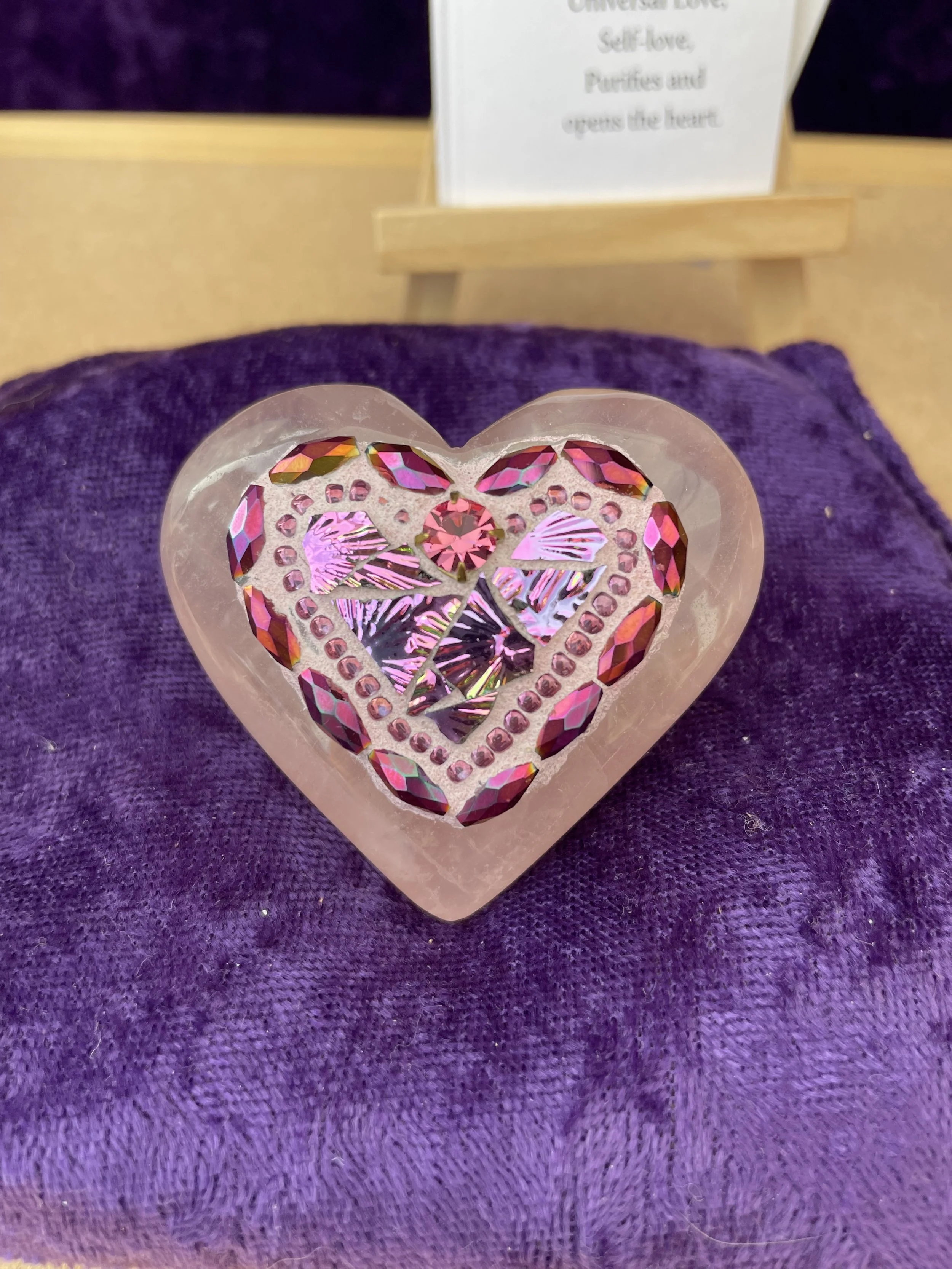 Mosaic heart on a Rose Quartz Stone