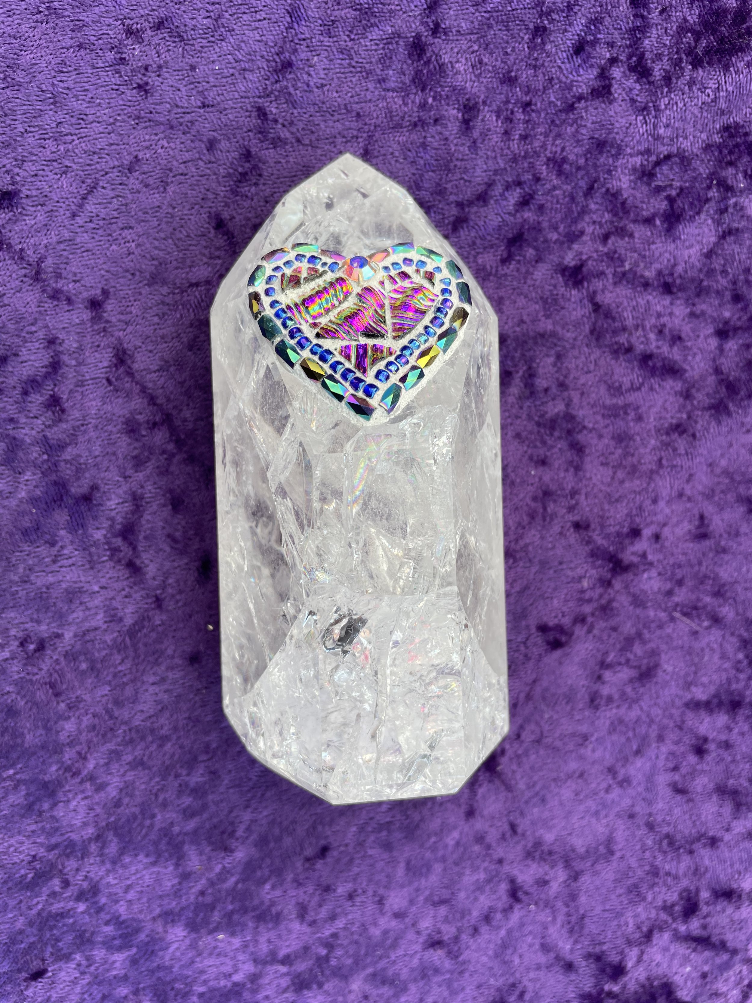 Mosaic Heart on Quartz Crystal