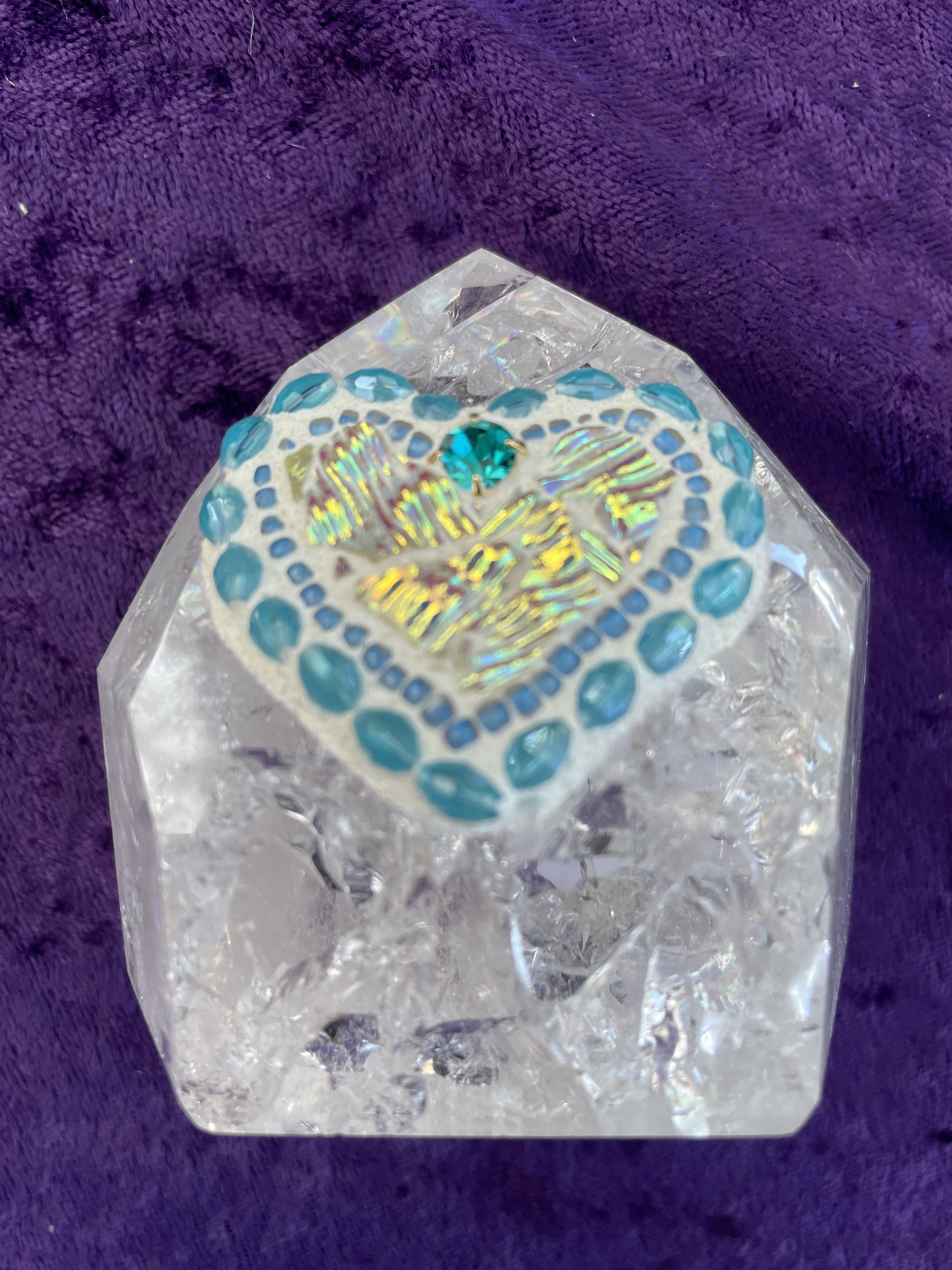 Mosaic Heart on Quartz Crystal Stone