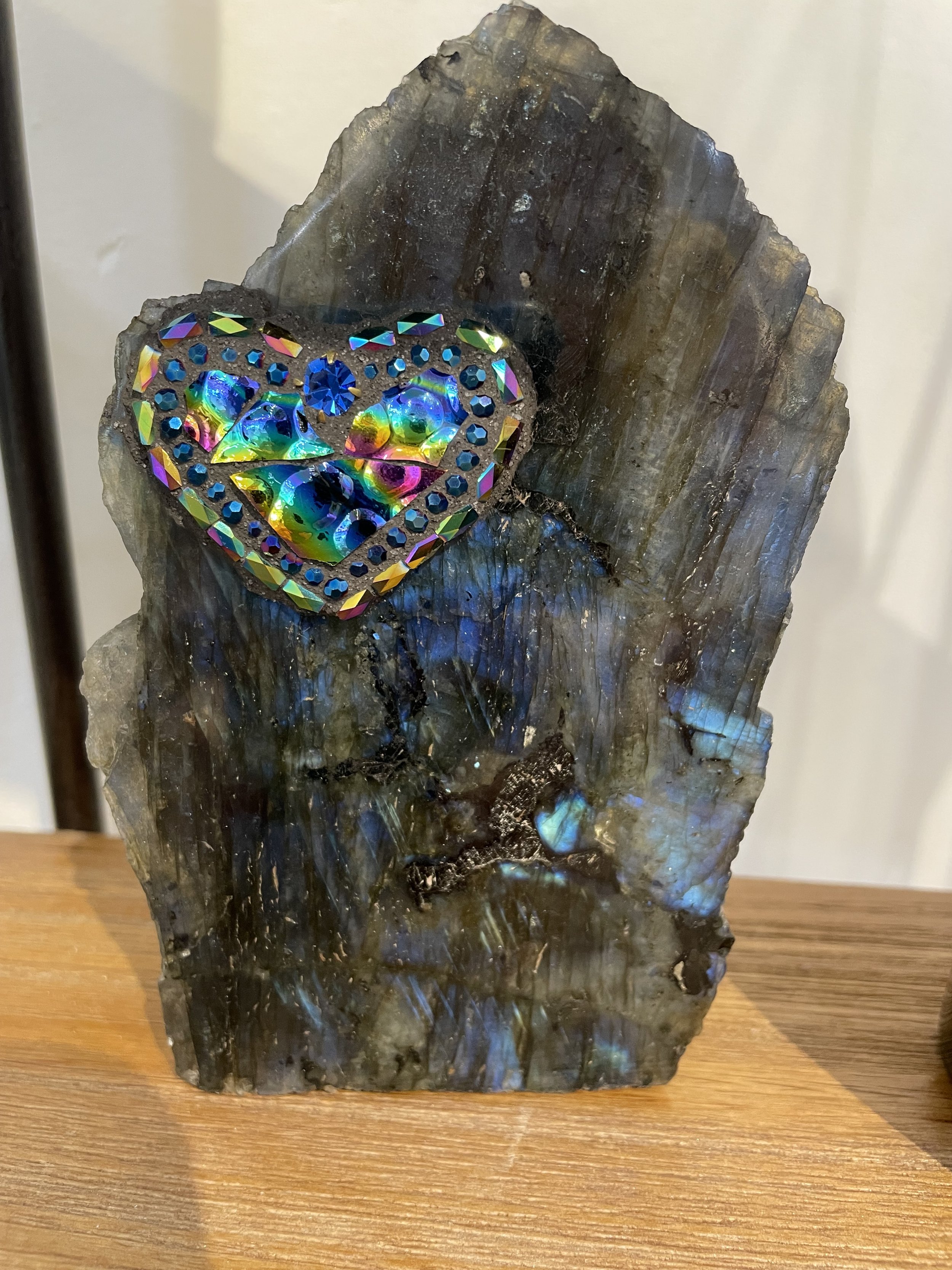 Mosaic Heart on Labradorite Stone