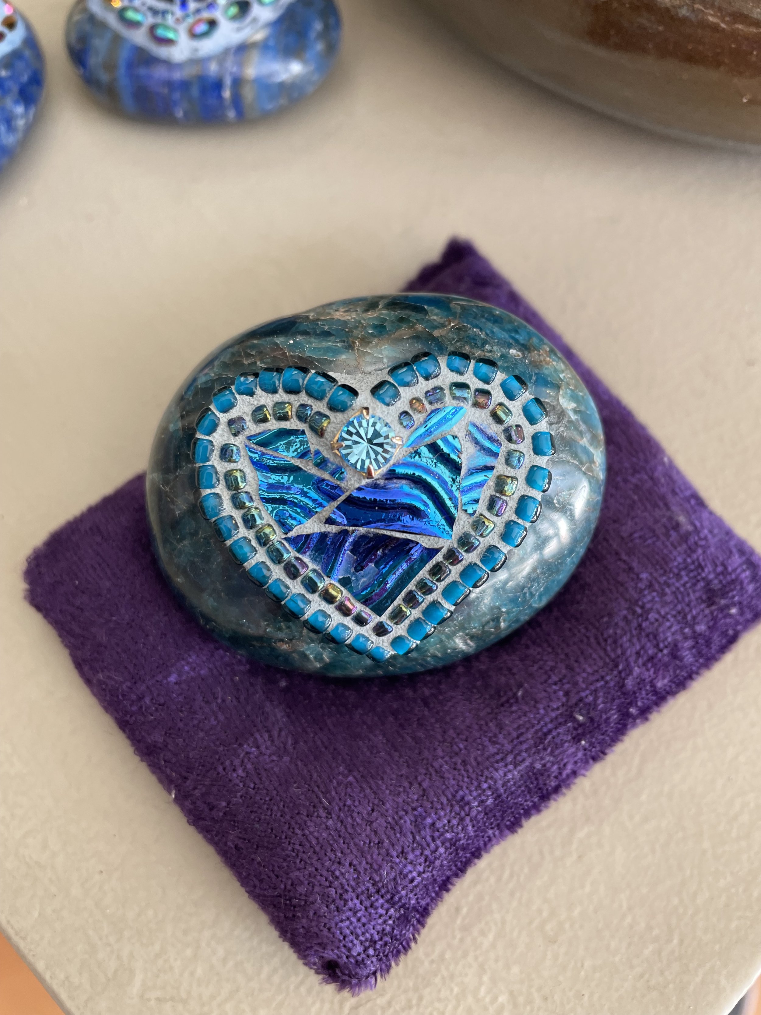 Mosaic Heart on Apatite Stone