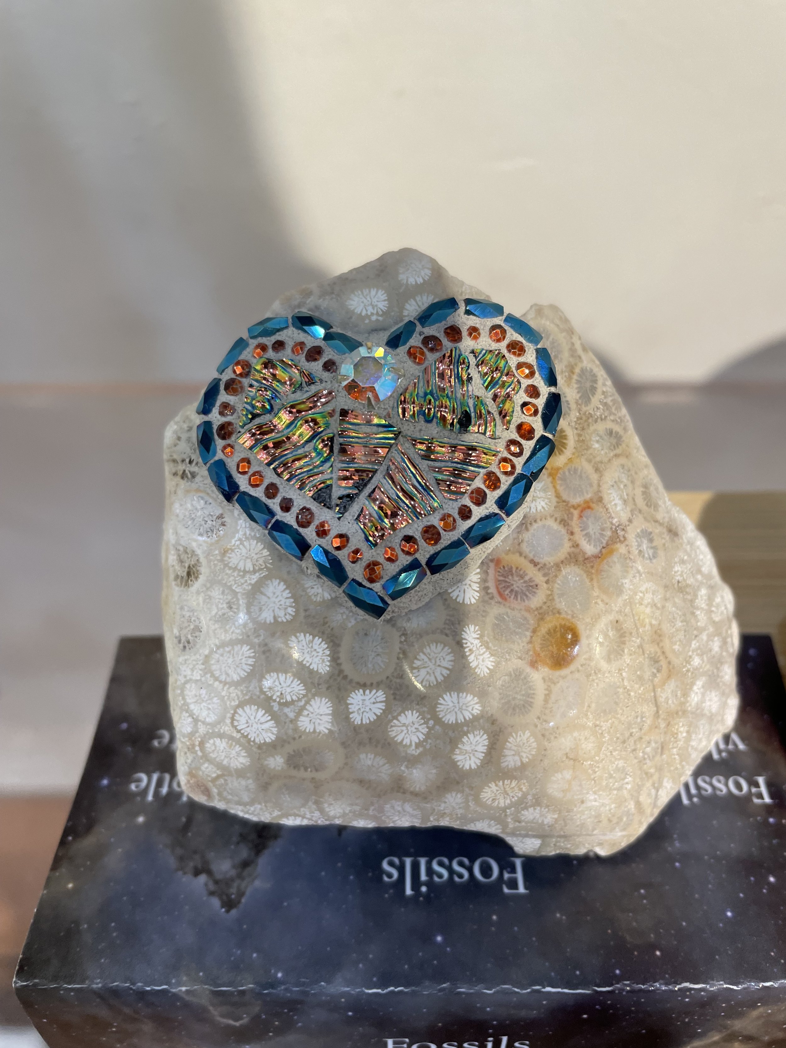 Mosaic Heart on a Fossil stone