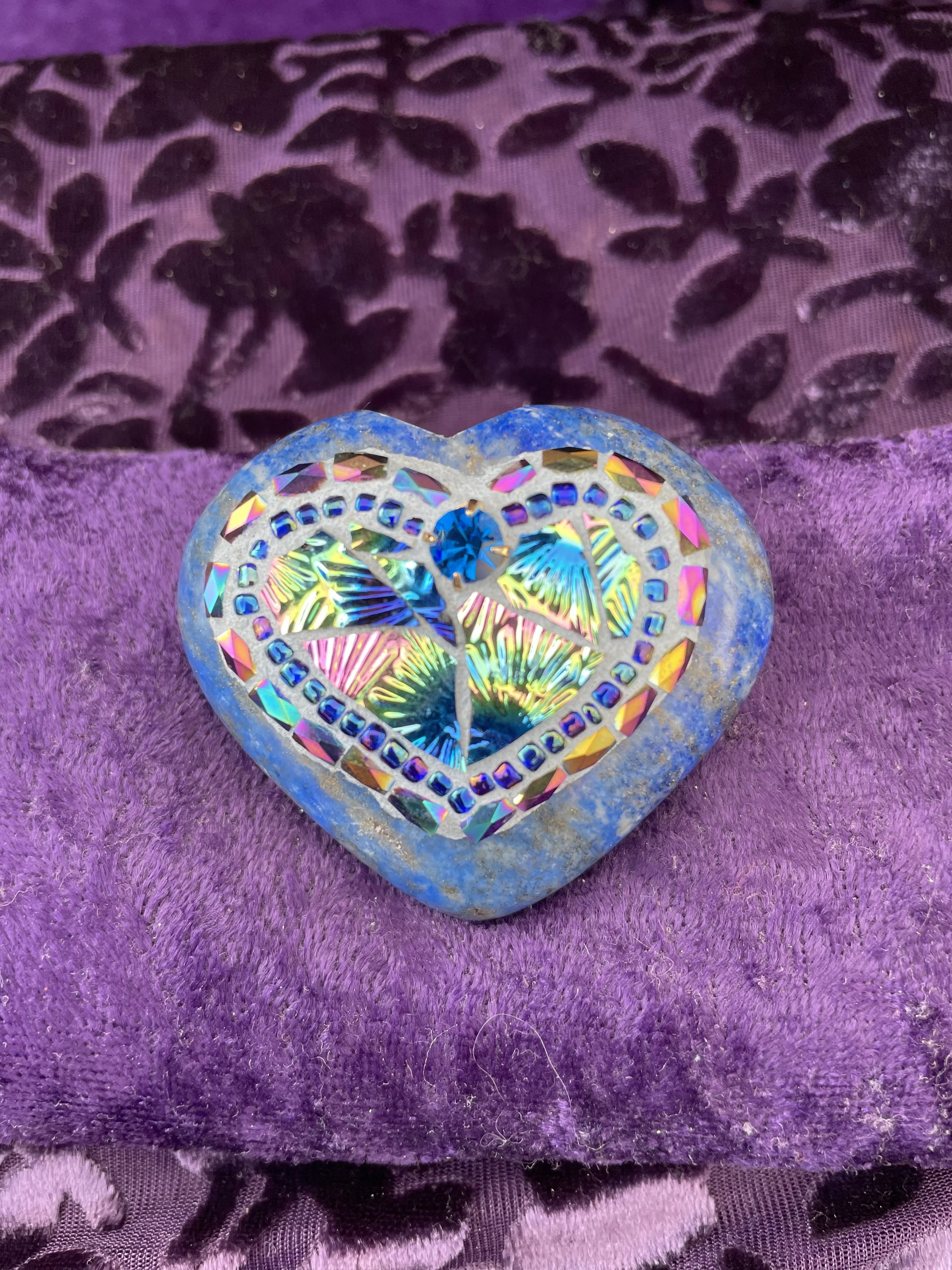 Mosaic Heart on Lapis Stone