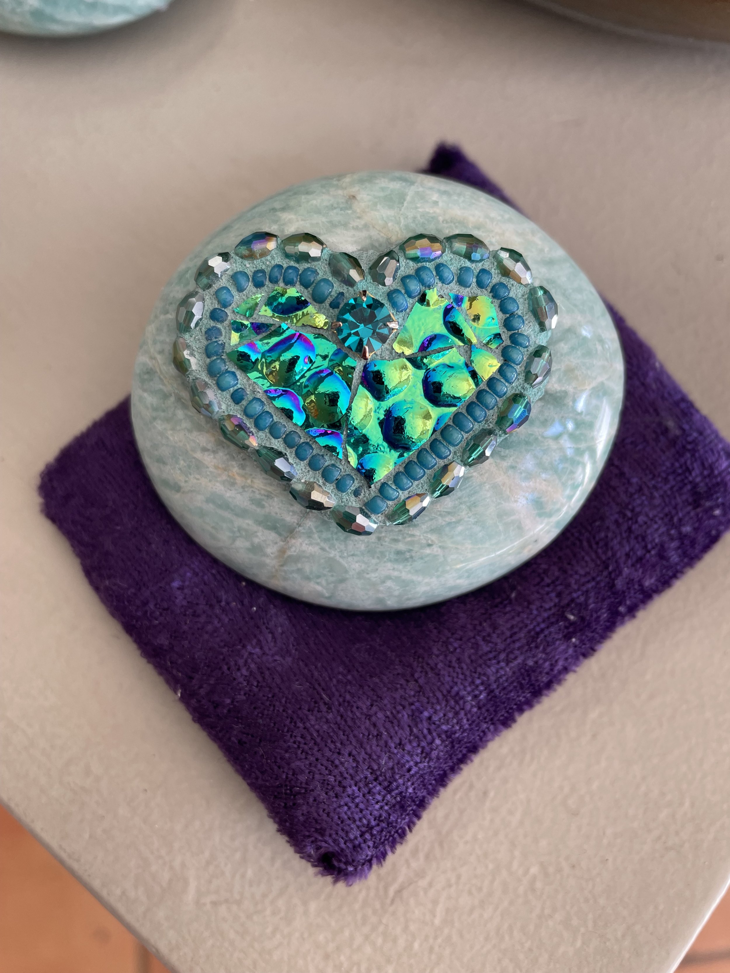 Mosaic Heart on Amazonite Stone