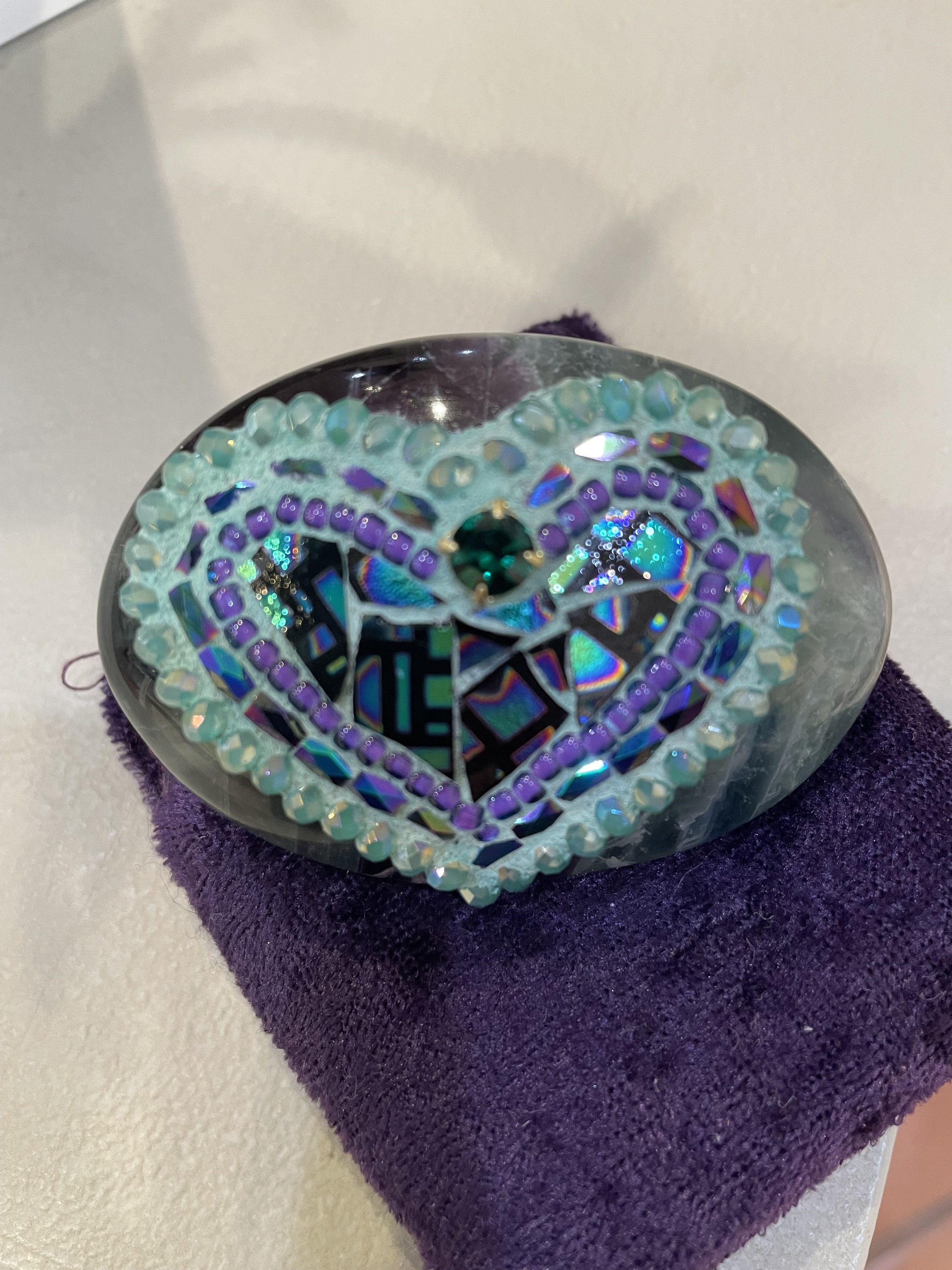 Mosaic Heart on Fluorite Stone