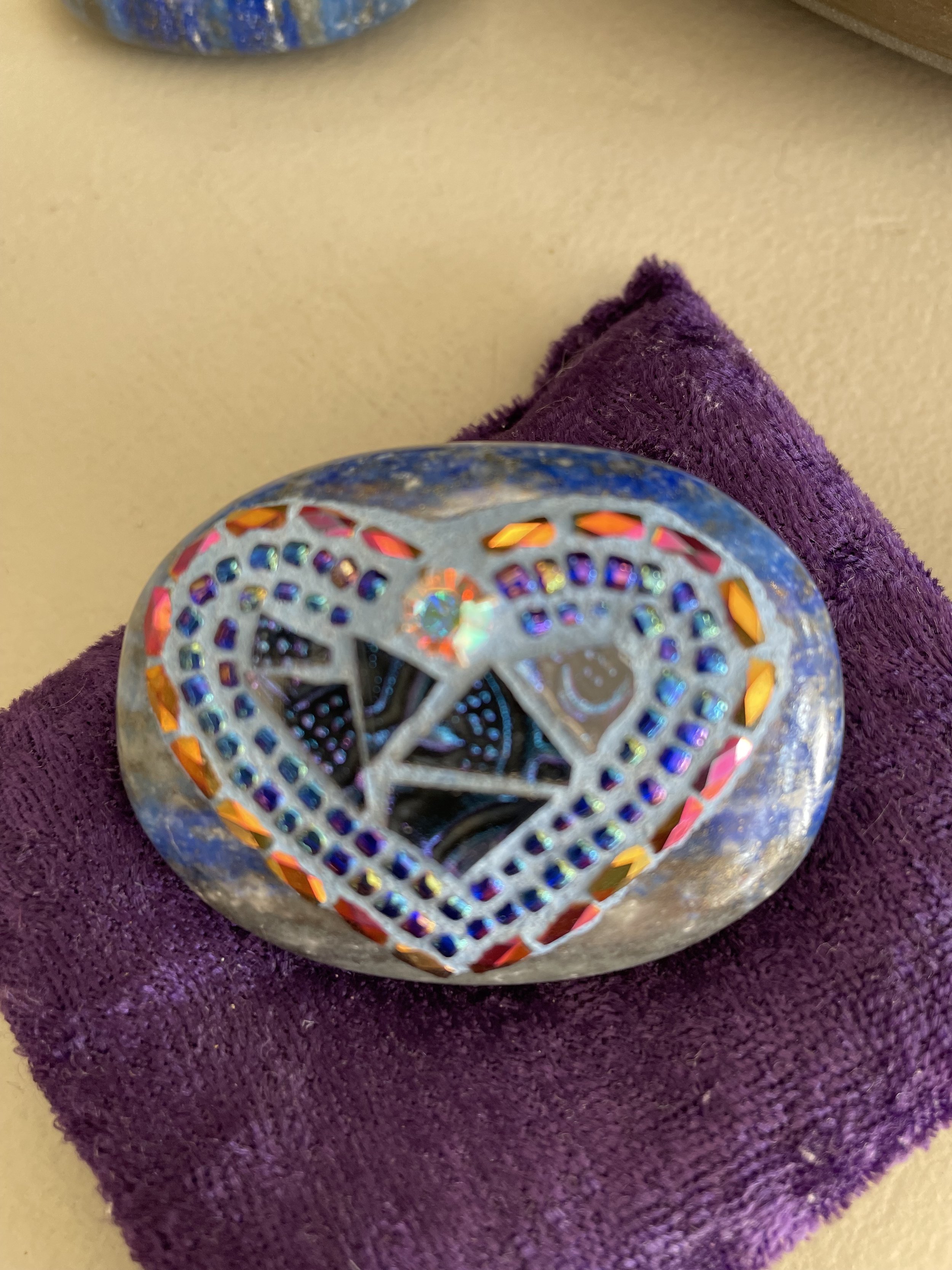 Mosaic Heart on Lapis Stone