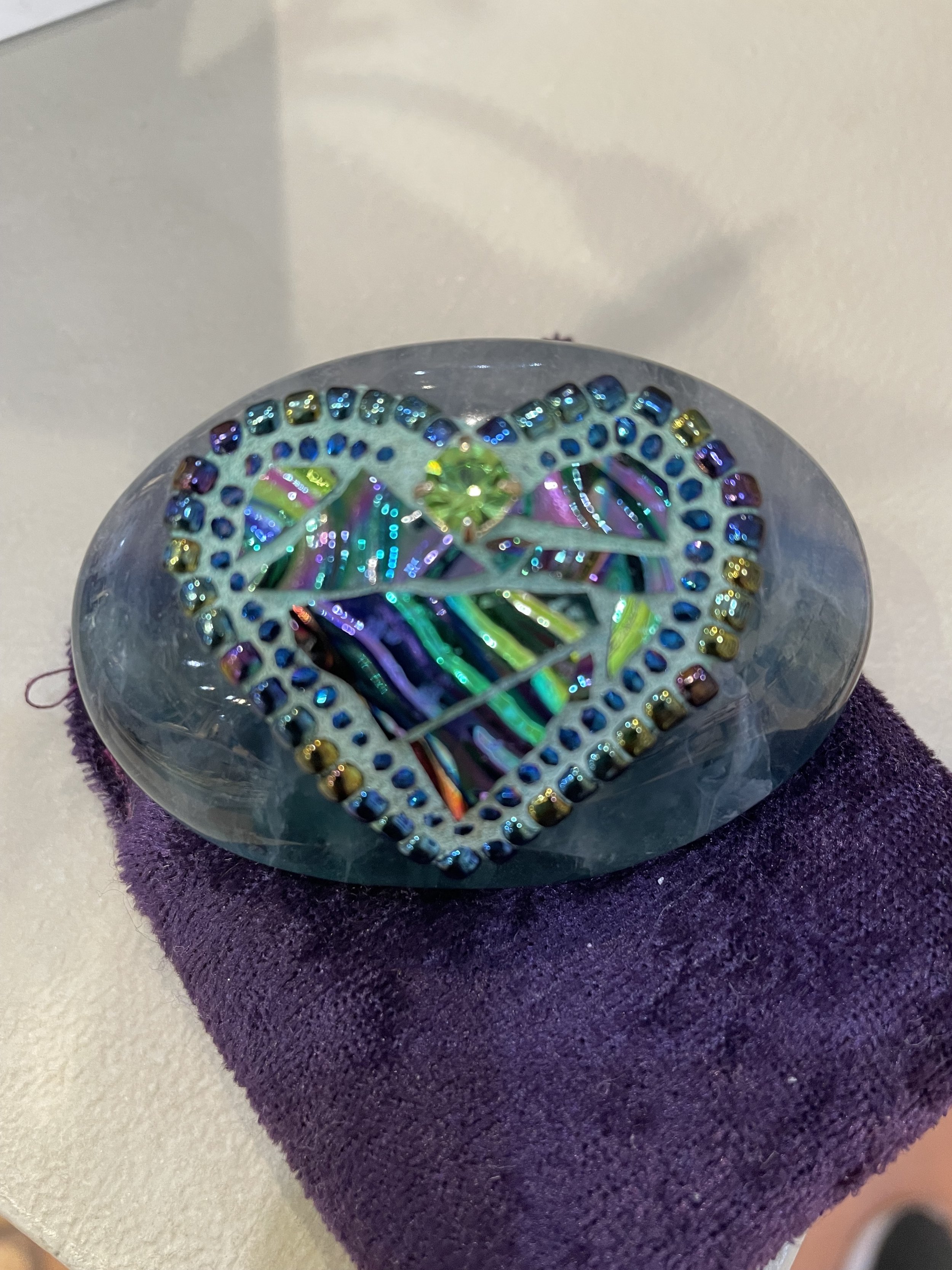 Mosaic Heart on a Fluorite
