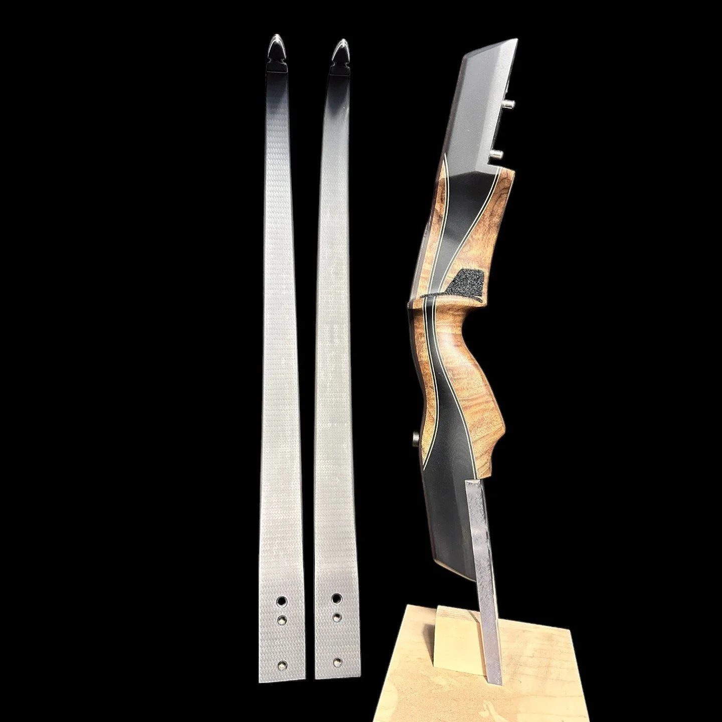 14K- Vortex, G10 and English walnut 62" 46# 28", woven carbon limbs, water buffalo tips, stabilizer insert, Clum 3.0 grip $1,640 sale $1,495