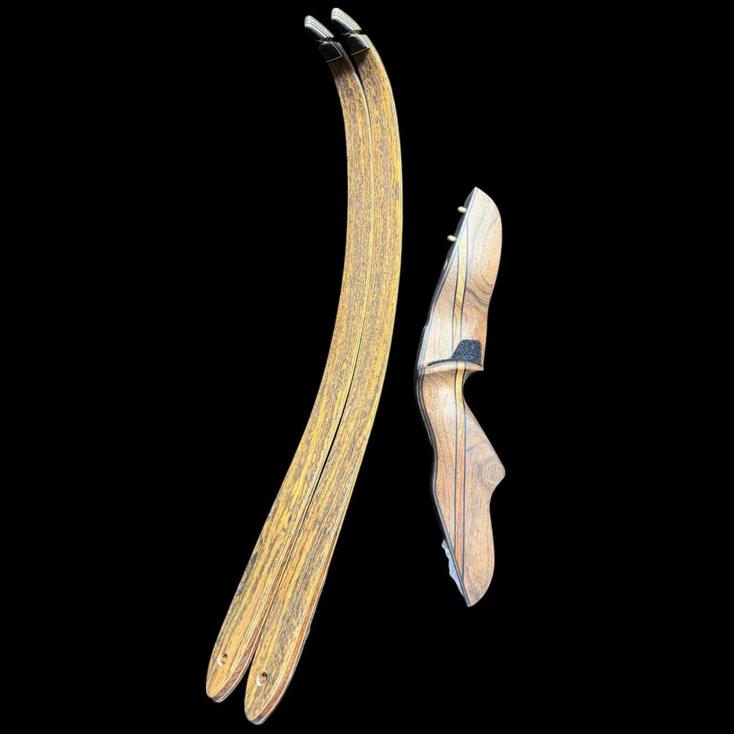 15A- Coyote SL Recurve 62&quot; 45# 28&quot; $950 English walnut riser with 6 PAK grip, static recurve limbs with bamboo limb cores and bocote veneers $950