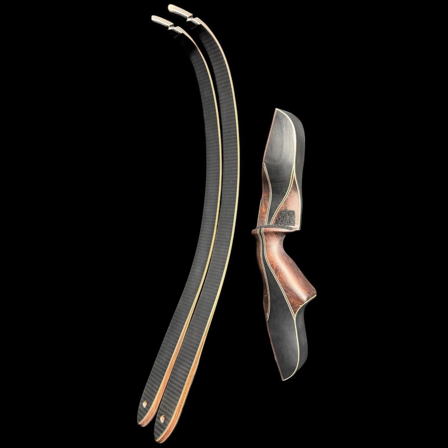 17M- Coyote FXT static recurve 60" 45# 28" ebony dymondwood and Claro walnut riser with medium grip, static recurve limbs with carbon and bamboo limb cores $1,415