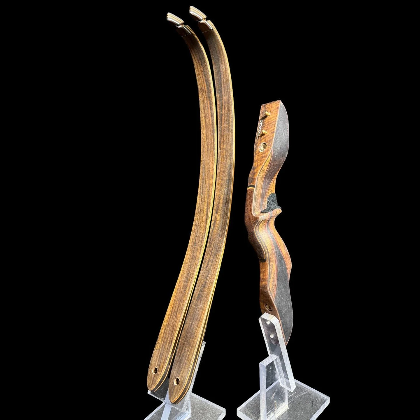 15A- Coyote FXT static recurve 60" 49# 28" Wenge and mango riser with Clum 3.0 grip, static recurve limbs with shedua veneers, bamboo limb cores $1,325