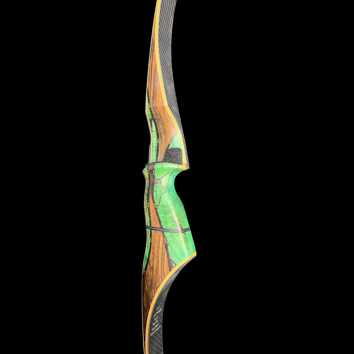 26R- Mako ACS 2 piece longbow 66" 60# 28" English walnut and dyed and stabilized spalted maple riser with Clum 3.0 grip, ACS longbow limbs with bamboo limb cores and woven carbon $1,820 sale (heavyweight discount) $1,395