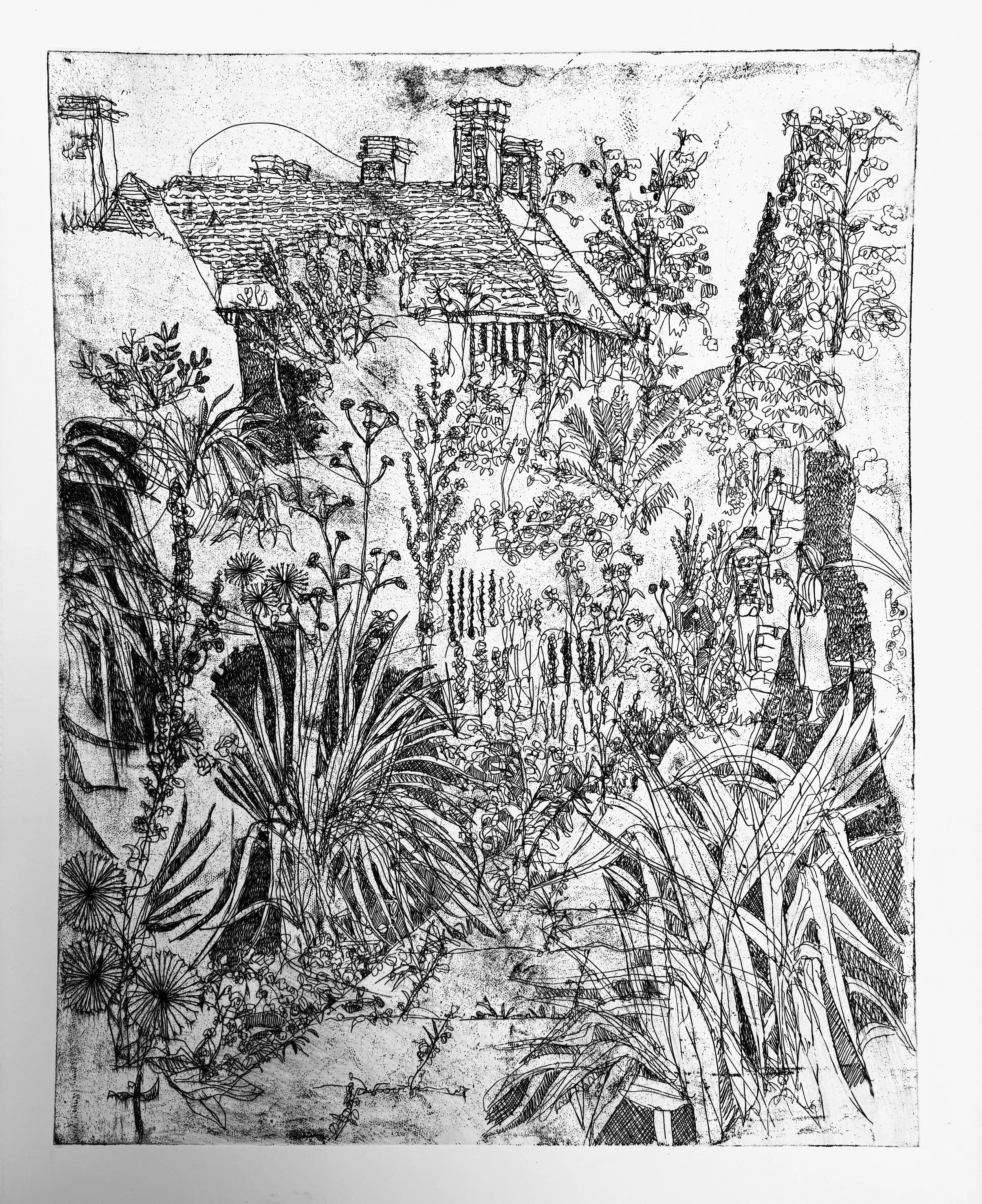 Great Dixter Long Border_Etching 50x40cm