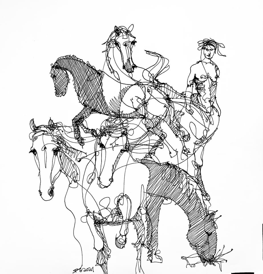 Minotaur and Horses_40x40cm
