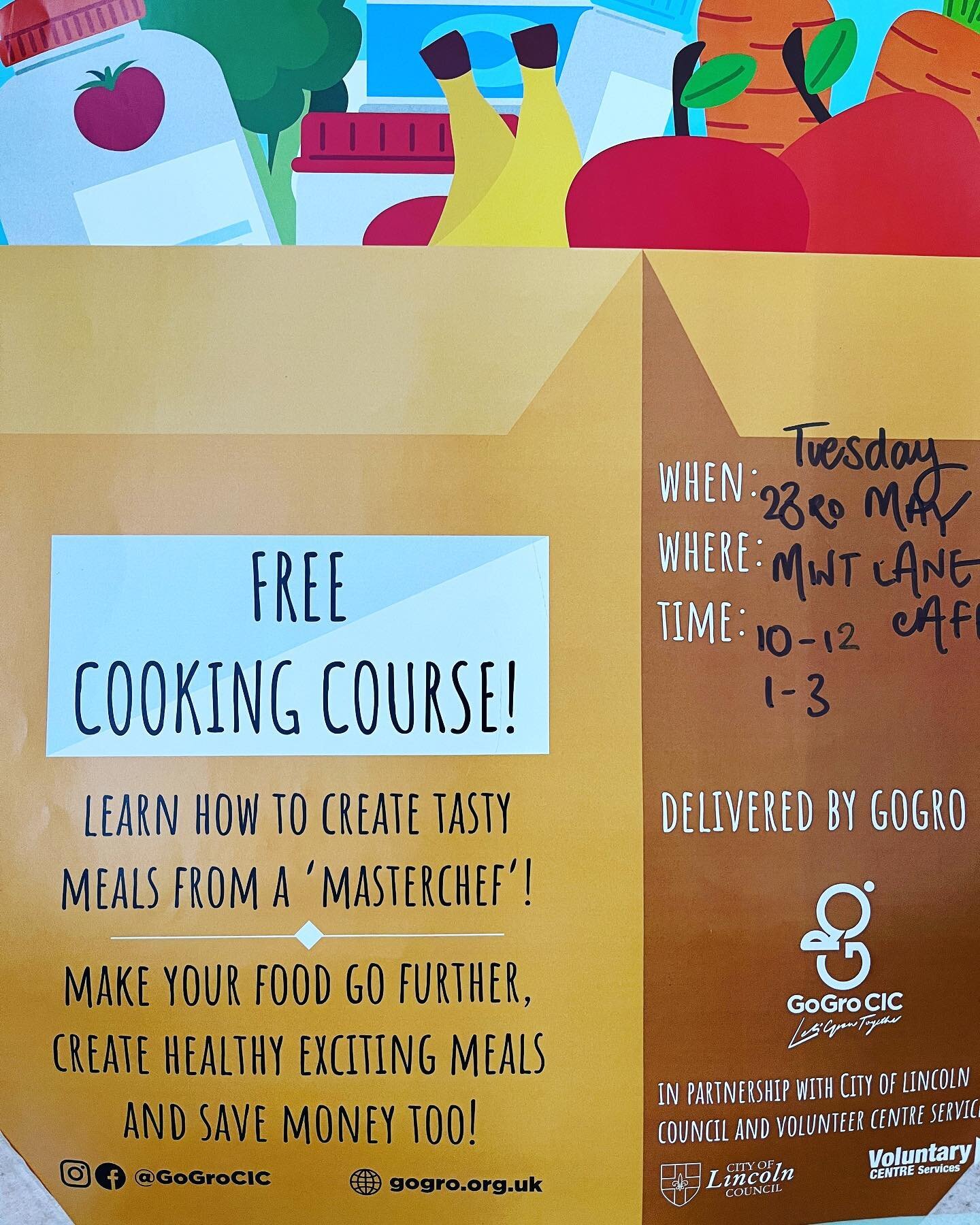 Coming up next Tuesday (23rd May) 
We have two FREE cookery classes hosted by the lads @gogrocic 
Great for any level of cook, the classes will focus on recipe ideas and cover some simple technical skills 
Just drop us a message or pop in the cafe to
