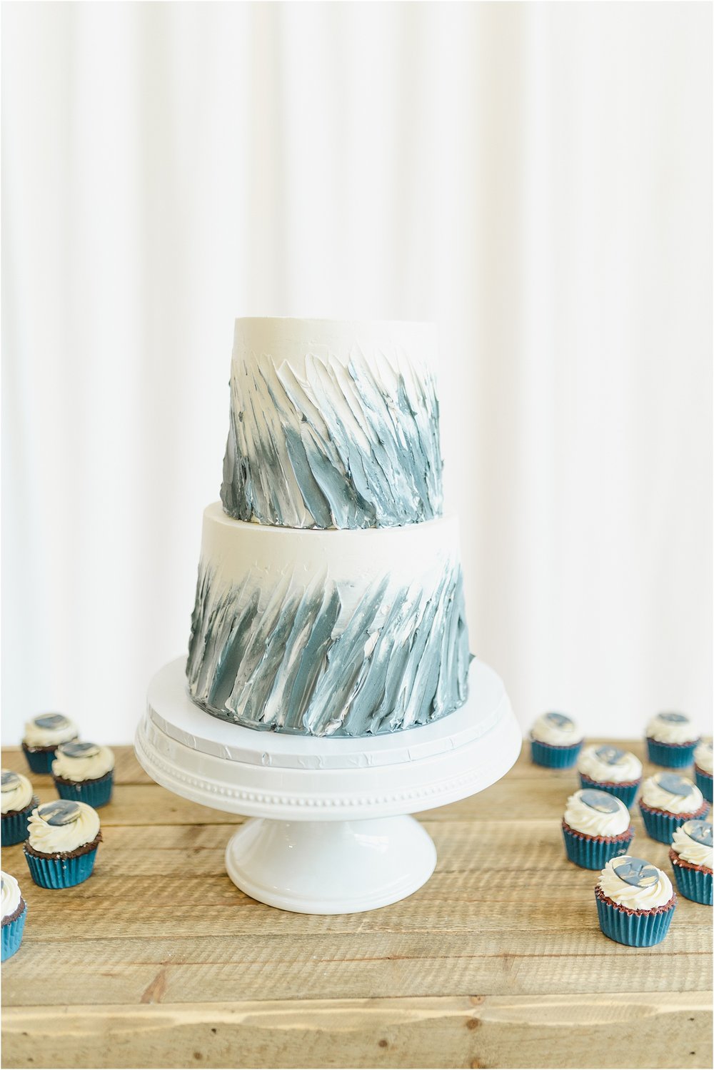 Blue and White Textured Wedding Cake