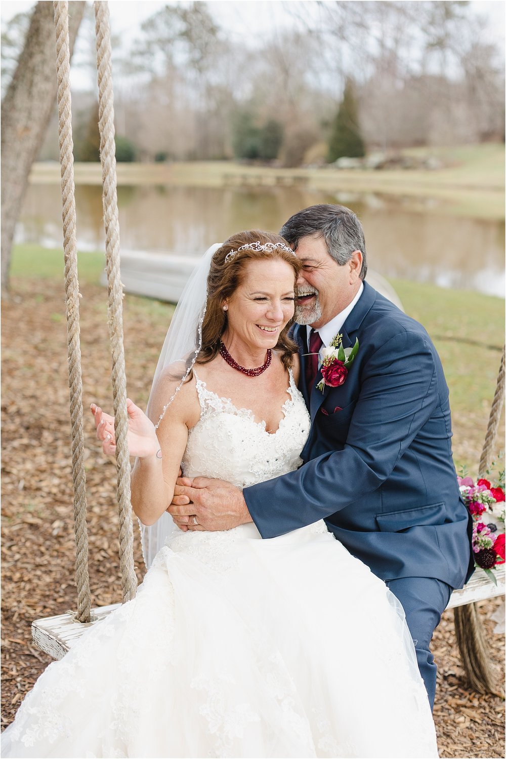 Photo of Bride and Groom Swinging