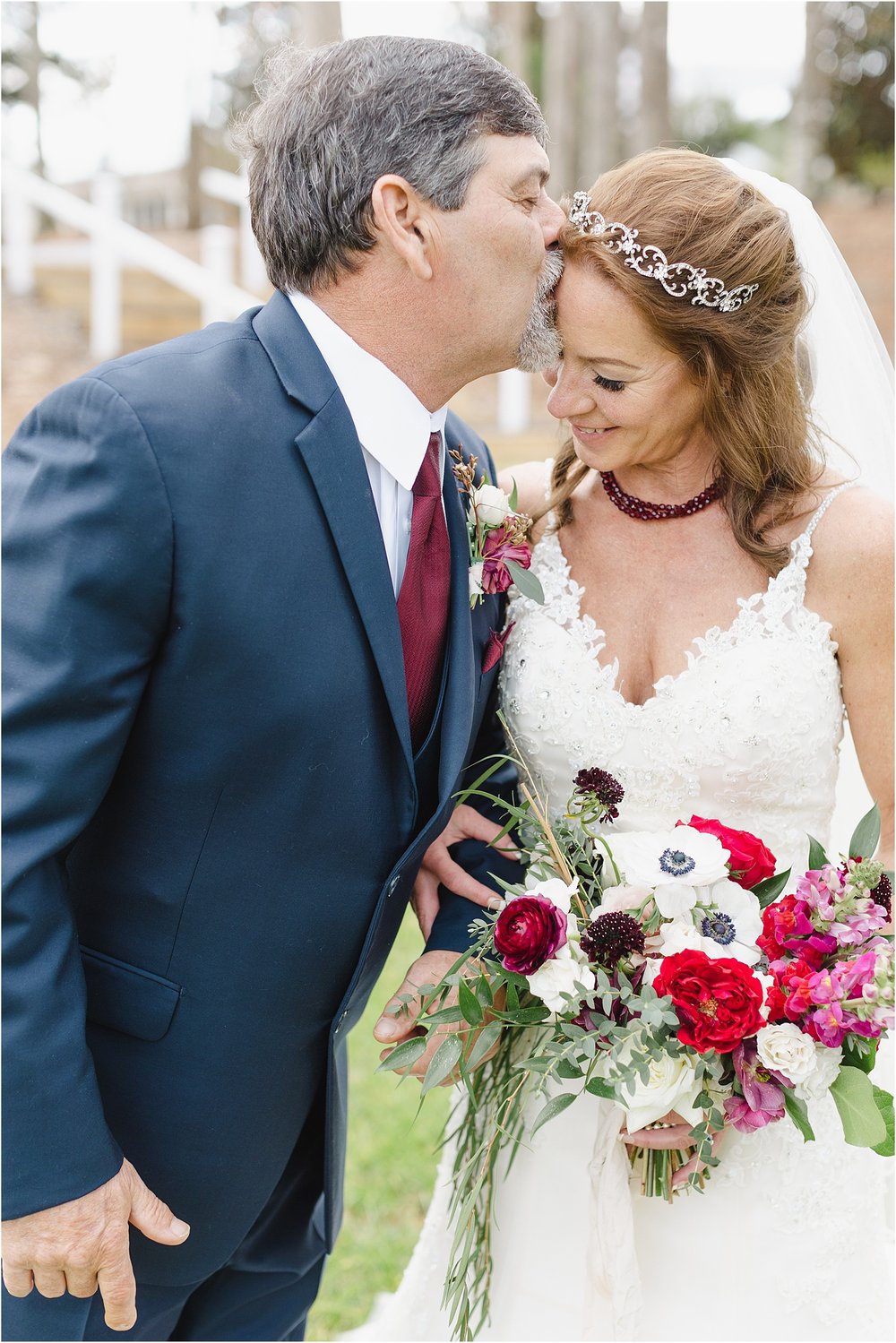 Groom Kissing Bride on the Forehead