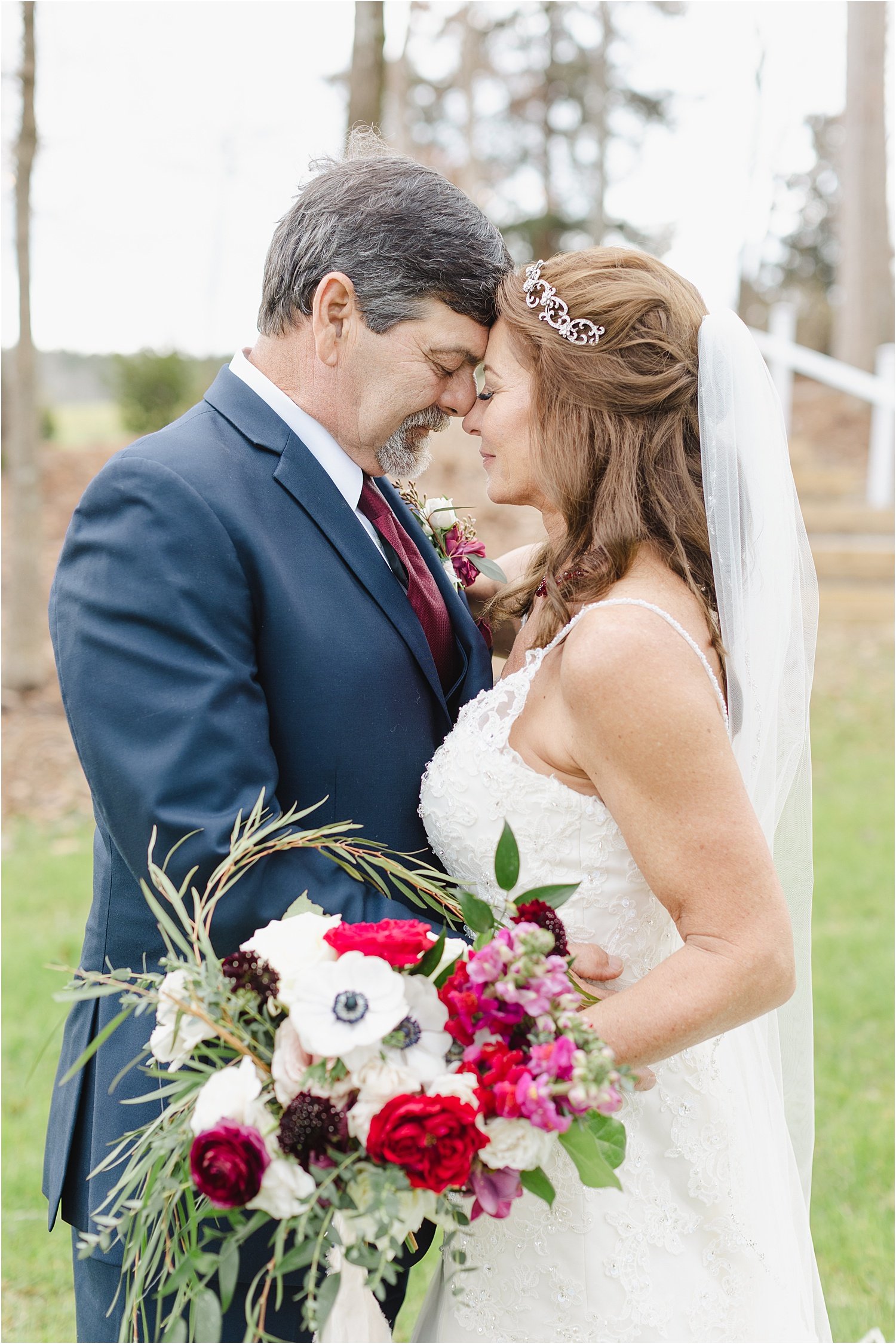 Posed Photo of Bride and Groom Touching Foreheads