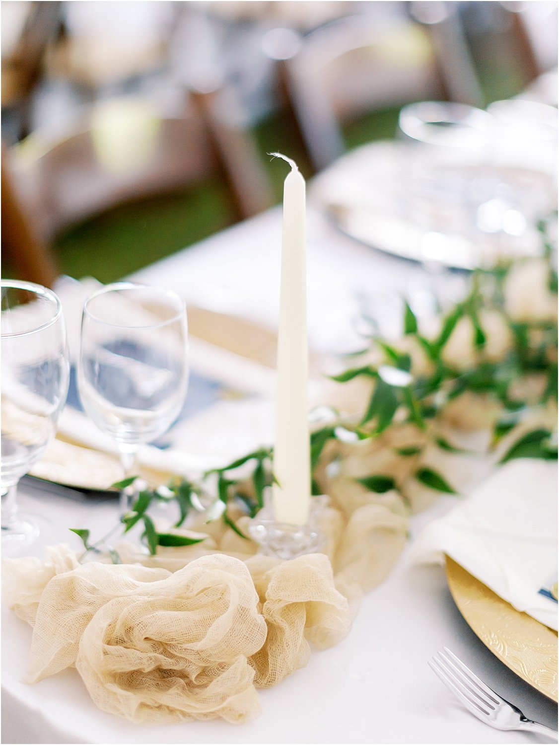 Creme table runner and candle table decor