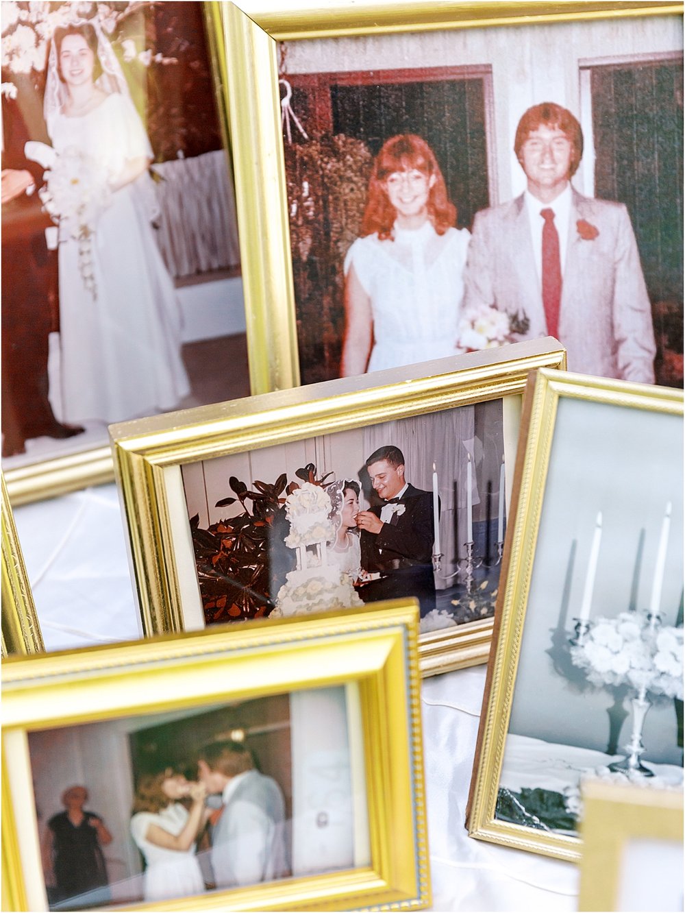 Gold framed wedding memory pictures