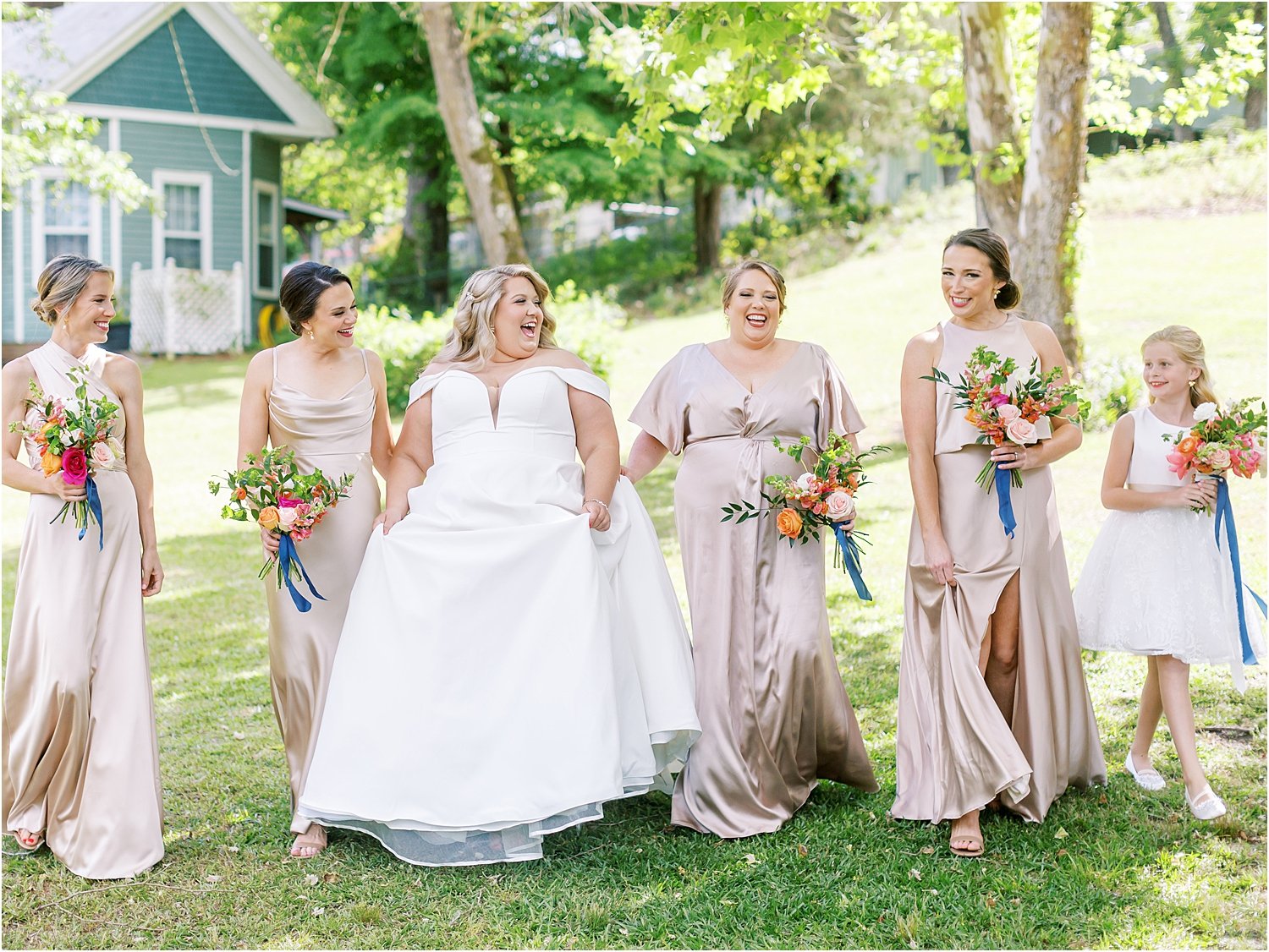 Laughing with your best friends - Summer Southern backyard wedding