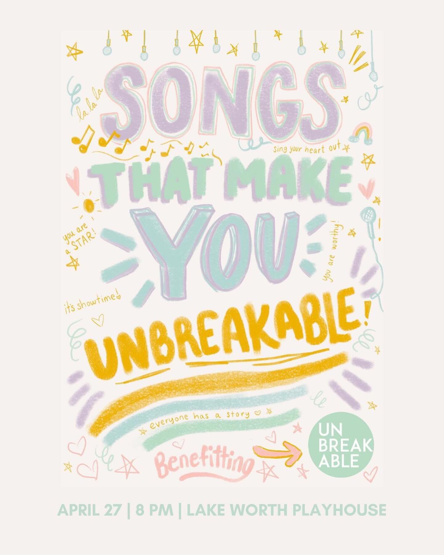 Tickets are LIVE! ✨ Songs That Make You Unbreakable showcases talented artists from across South Florida, each taking the stage to share what makes them unbreakable through storytelling and your favorite musical theatre hits.

This&nbsp;event holds a