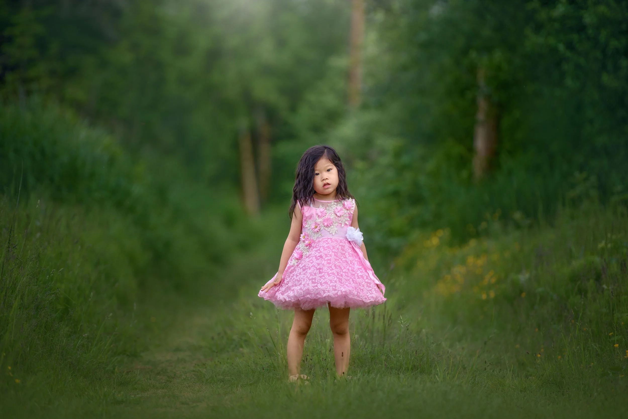 calgary children photographer Girl in pink dress in the grass.jpg
