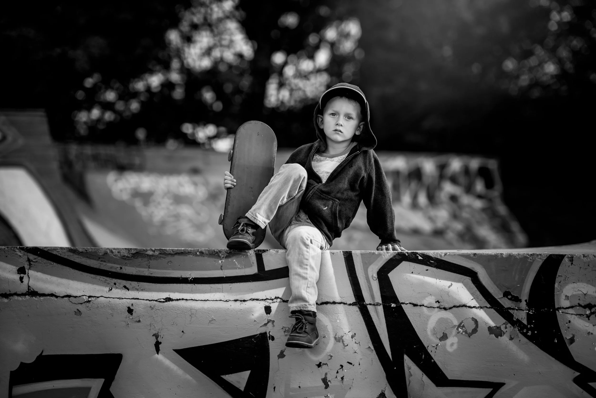 calgary children photographer boy at skatepark BW.jpg