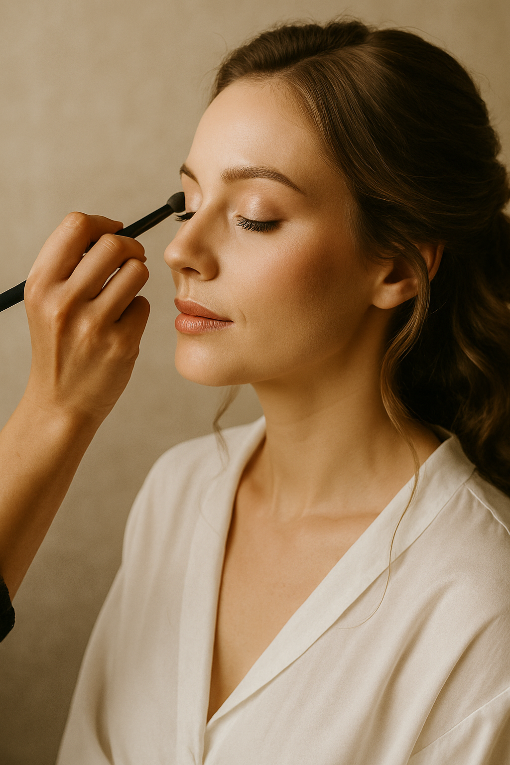 Makeup items including three lipsticks with gold and black cases, two black eyeliner pencils, and a black mascara tube, arranged on a reflective black surface against a black background.