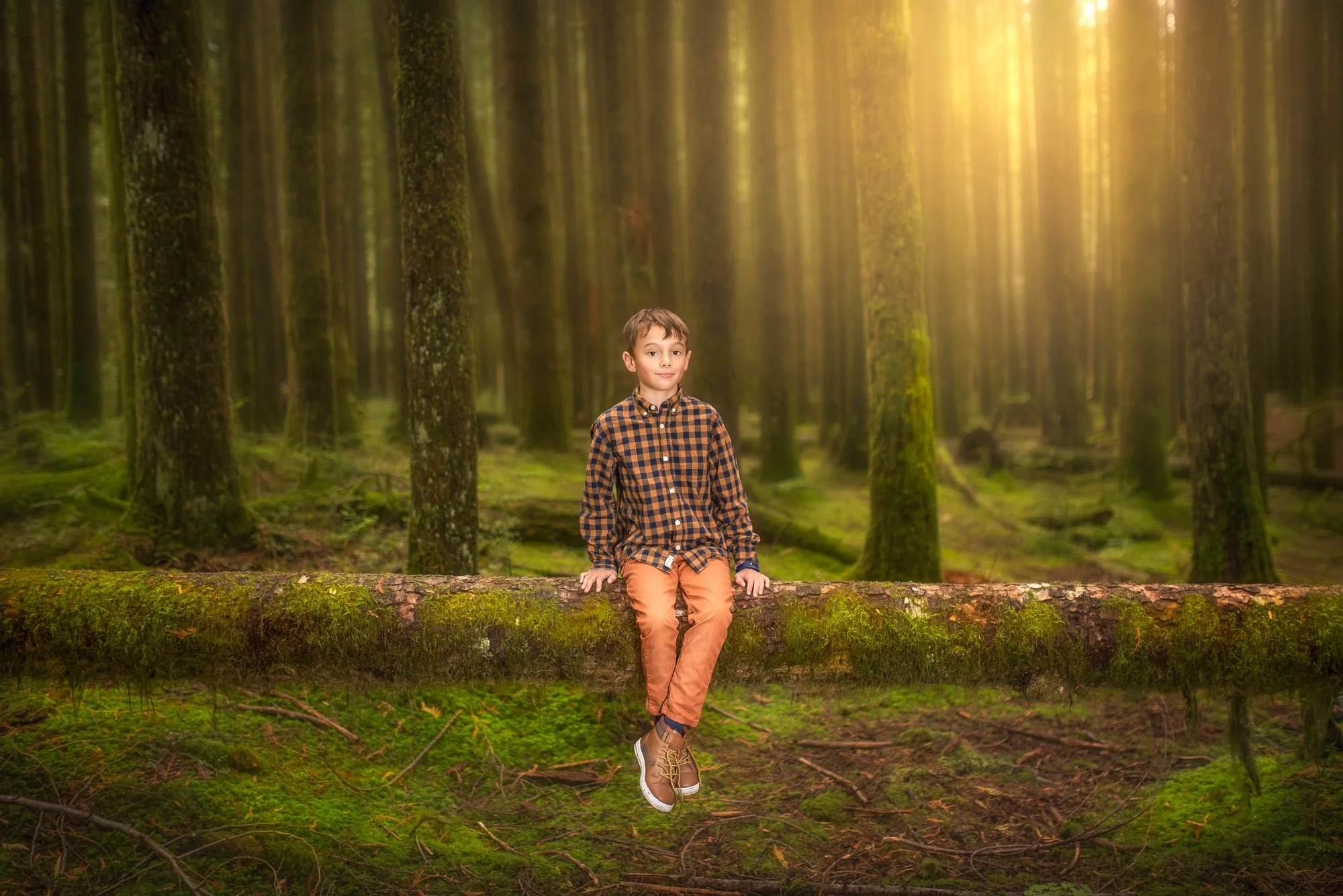 Calgary family photographer boy on log.jpg