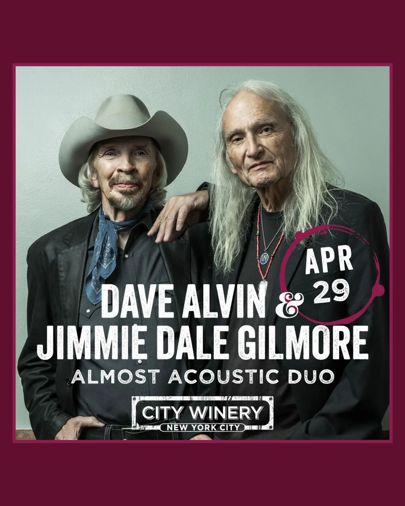 Just Announced ⭐️ DAVE ALVIN &amp; JIMMIE DALE GILMORE &bull; Almost Acoustic Duo at @citywinerynyc &mdash;-tickets on sale this Friday ⭐️ Info via link in bio.