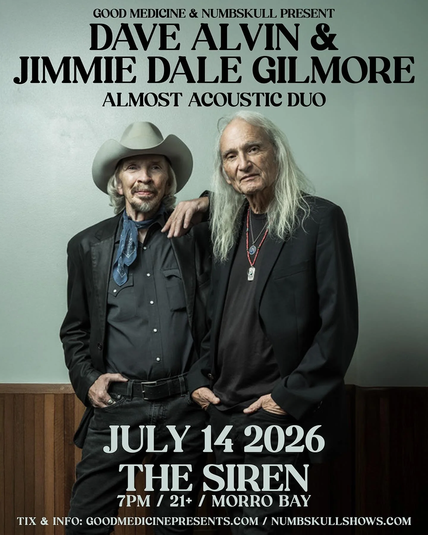 Just Announced ⭐️ DAVE ALVIN &amp; JIMMIE DALE GILMORE - Almost Acoustic Duo will be at @thesirenmorrobay on July 14 ⭐️ Tickets on sale this Friday, April 10! 
.
#davealvin #jimmiedalegilmore #davealvinandjimmiedalegilmore #morrobay #centralcoastmusi
