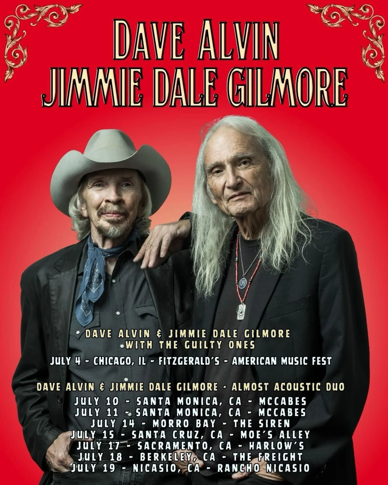 ⭐️ JULY SHOWS JUST ADDED ⭐️ Tickets On Sale Today!

Dave Alvin &amp; Jimmie Dale Gilmore with The Guilty Ones
July 4 &ndash; Chicago, IL &ndash; @fitzgeraldsnightclub &ndash; American Music Fest
 
Dave Alvin &amp; Jimmie Dale Gilmore
Almost Acoustic 